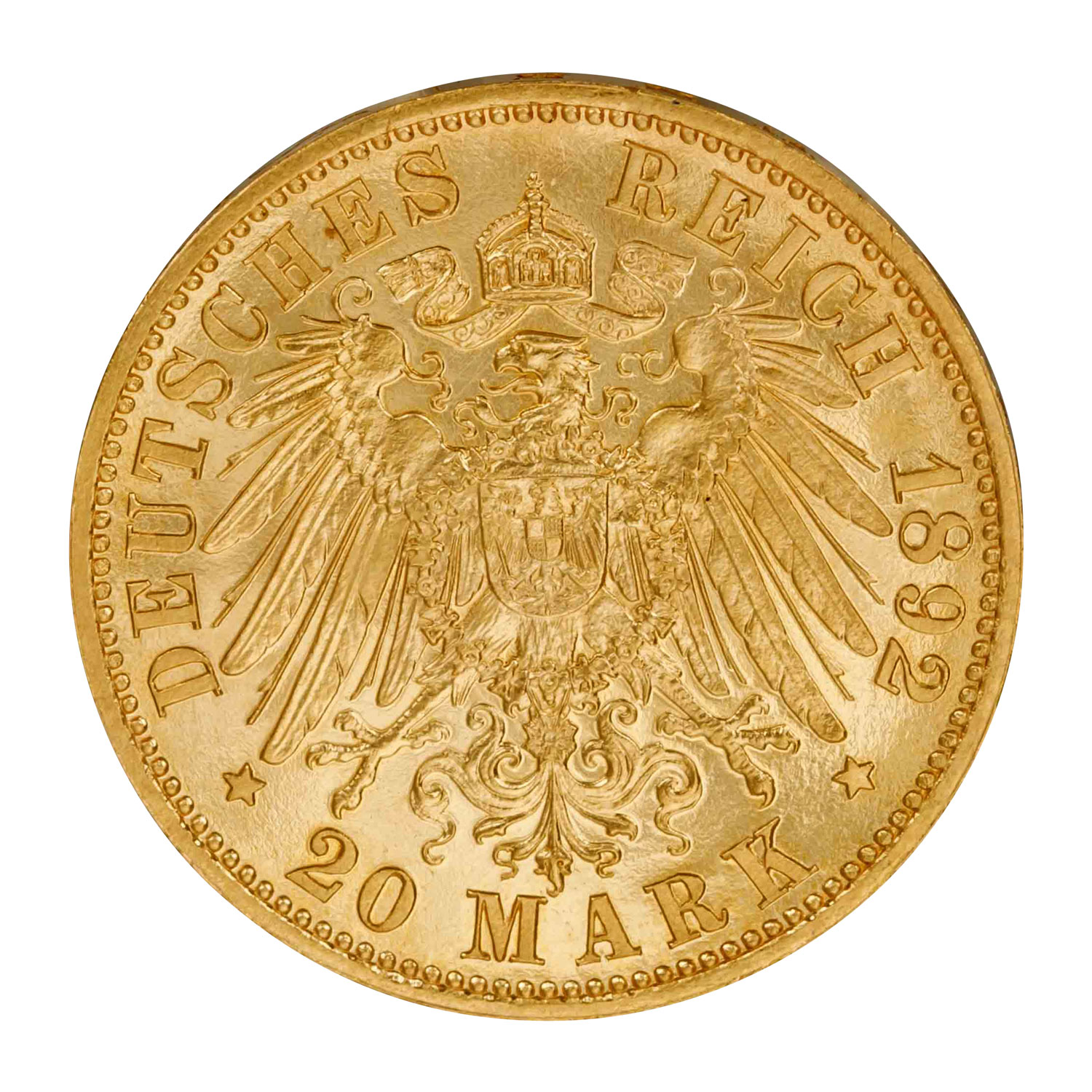 Großherzogtum Hessen/Gold - 20 Mark 1892/A, Großherzog Ludwig IV., - Image 2 of 3