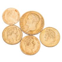 Frankreich /GOLD-Lot mit 5 Münzen, insg. Feingold ca. 31,8 g.