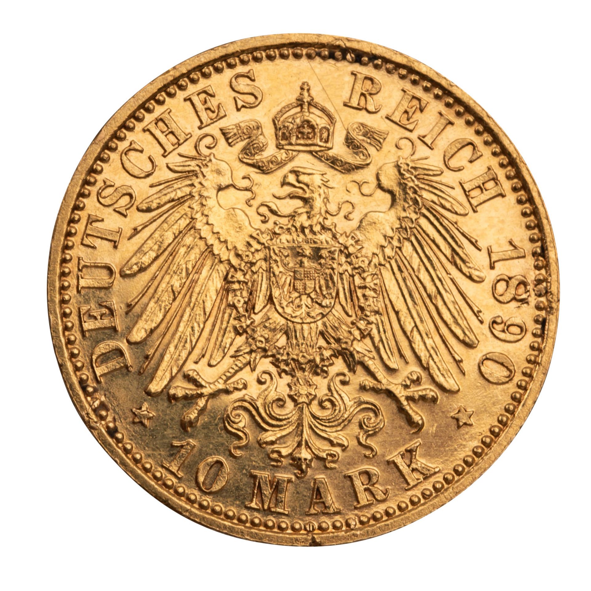 Großherzogtum Mecklenburg-Schwerin/Gold - 10 Mark 1890/A, - Image 2 of 2