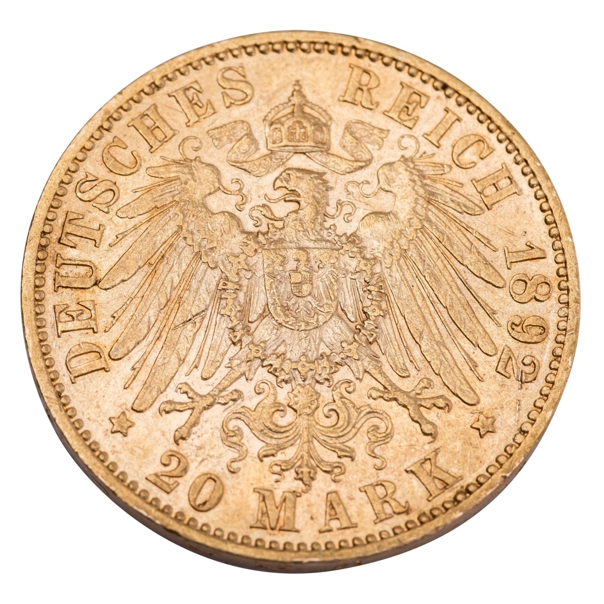 Dt. Kaiserreich /GOLD - Hessen, Ludwig IV. (1877-1892) 20 Mark 1892 A - Image 2 of 2