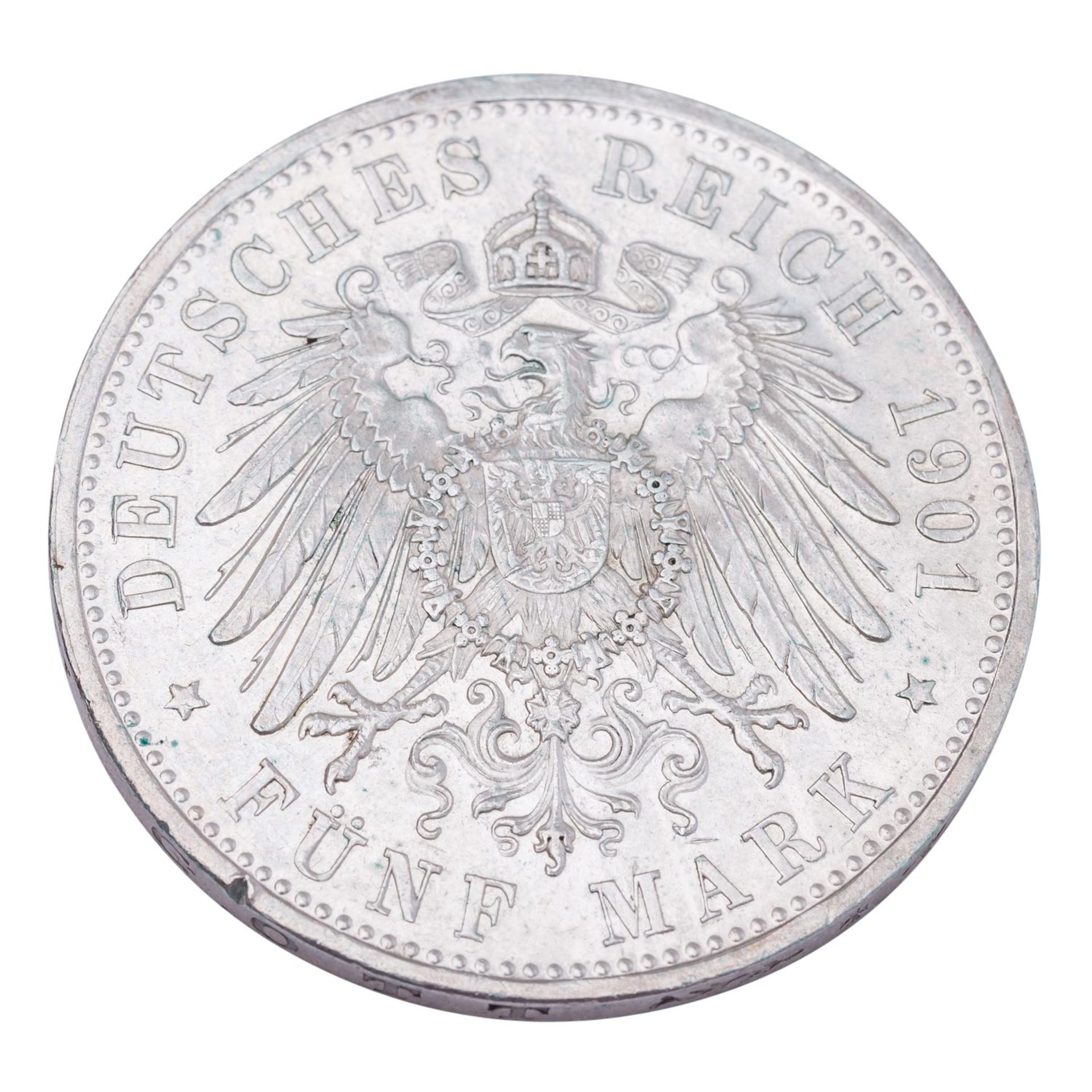 Herzogtum Sachsen-Meiningen/Silber - 5 Mark 1901/D, Herzog Georg II., - Bild 2 aus 2