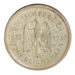 Weimarer Republik/Silber - 5 Reichsmark 1932/J, 100.Todestag Goethes,