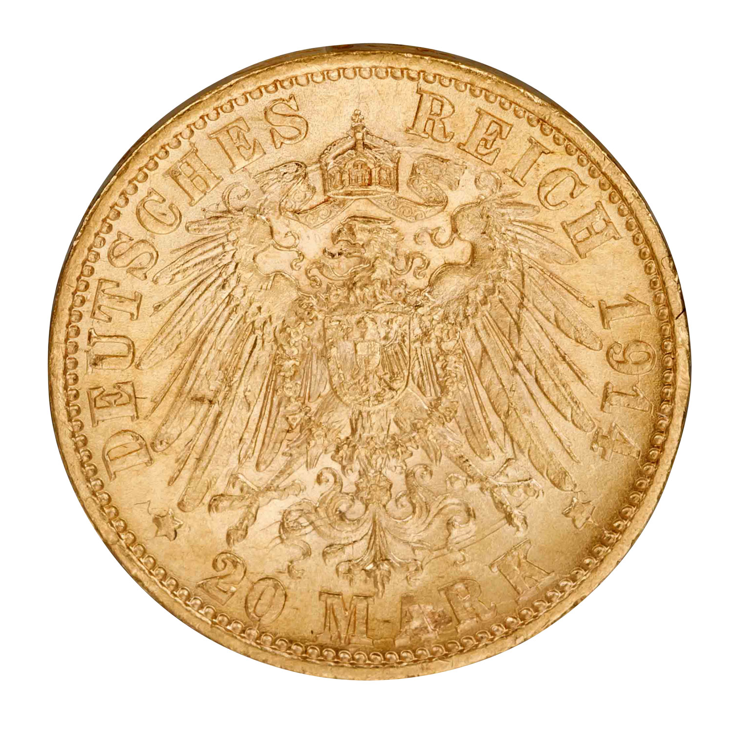 Königreich Württemberg/Gold - 20 Mark 1914/F, König Wilhelm II., - Image 2 of 3