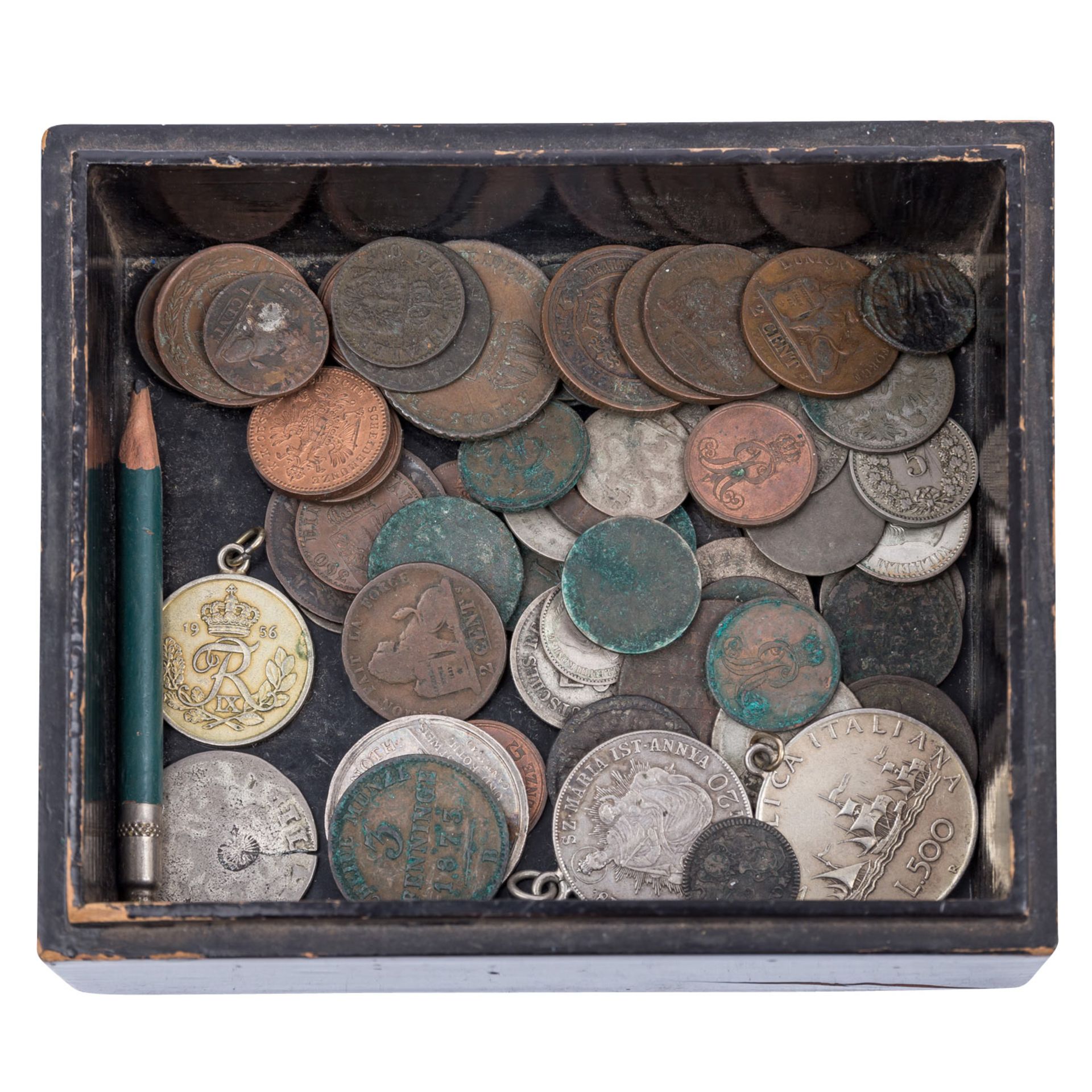 Altdeutschland - Kleines Konvolut historischer Münzen in schwarzer Holzlack-Schachtel.  - Bild 2 aus 5