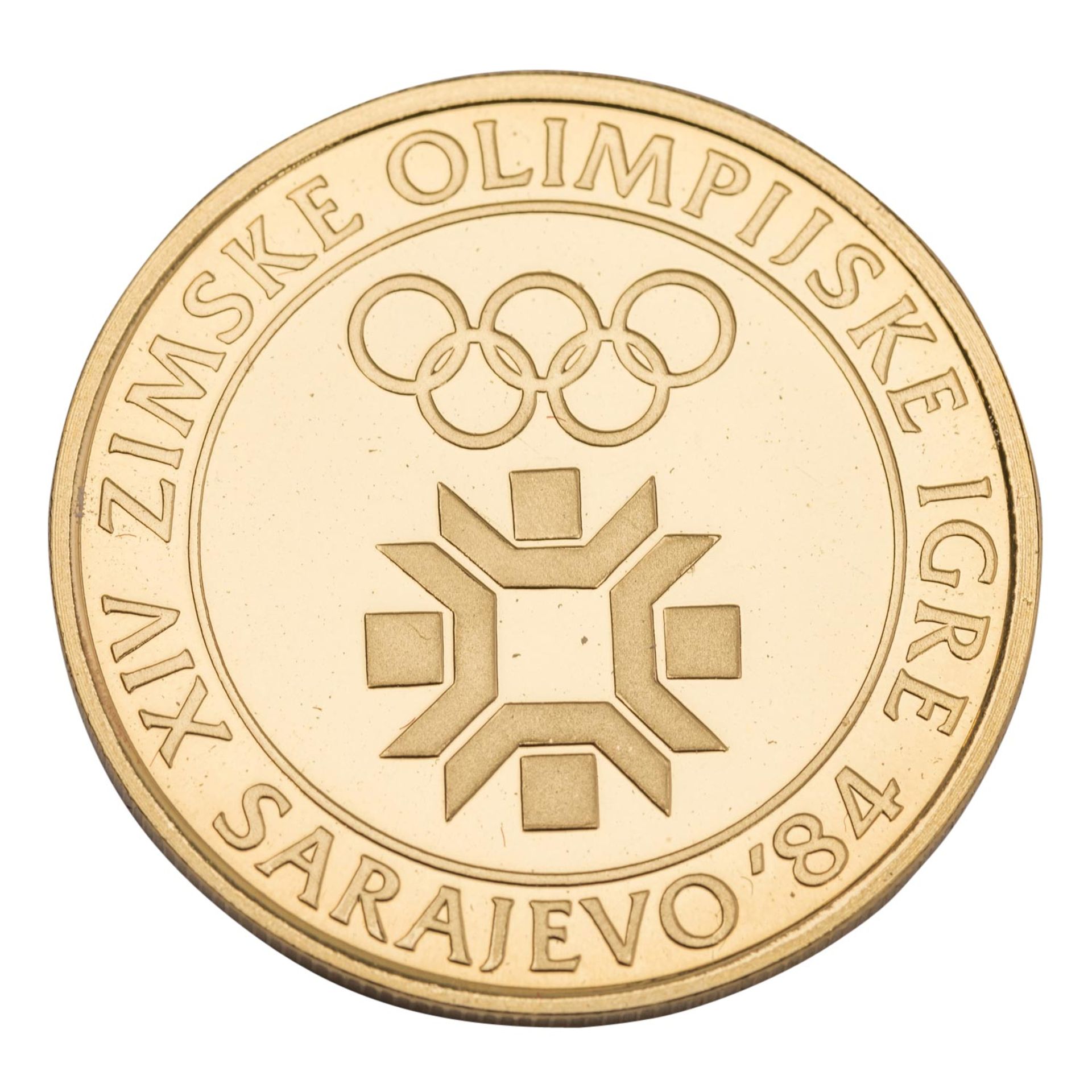 Jugoslawien/GOLD - 5000 Dinara '14. Olympischen Winterspiele Sarajevo 1984' 1982, PP,  - Bild 2 aus 3
