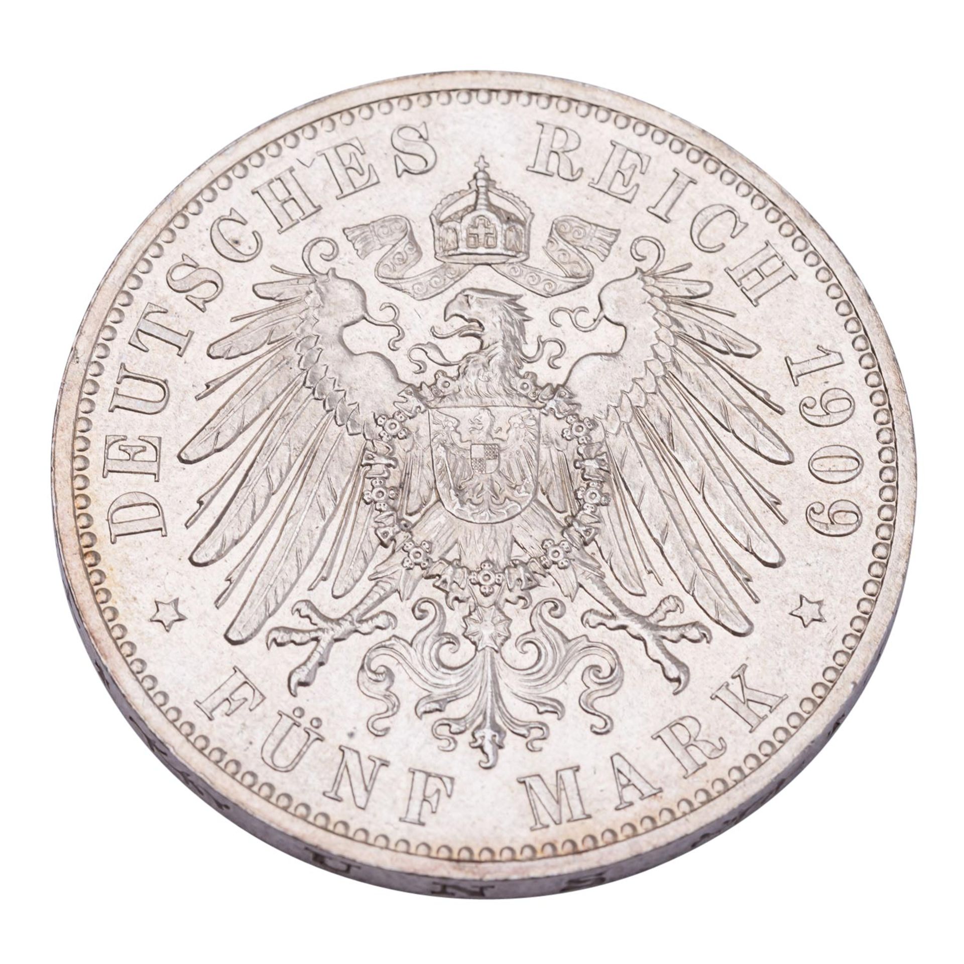 Sachsen/Silber - 5 Mark 1909/E, 500 Jahrfeier der Universität Leipzig, - Image 2 of 2