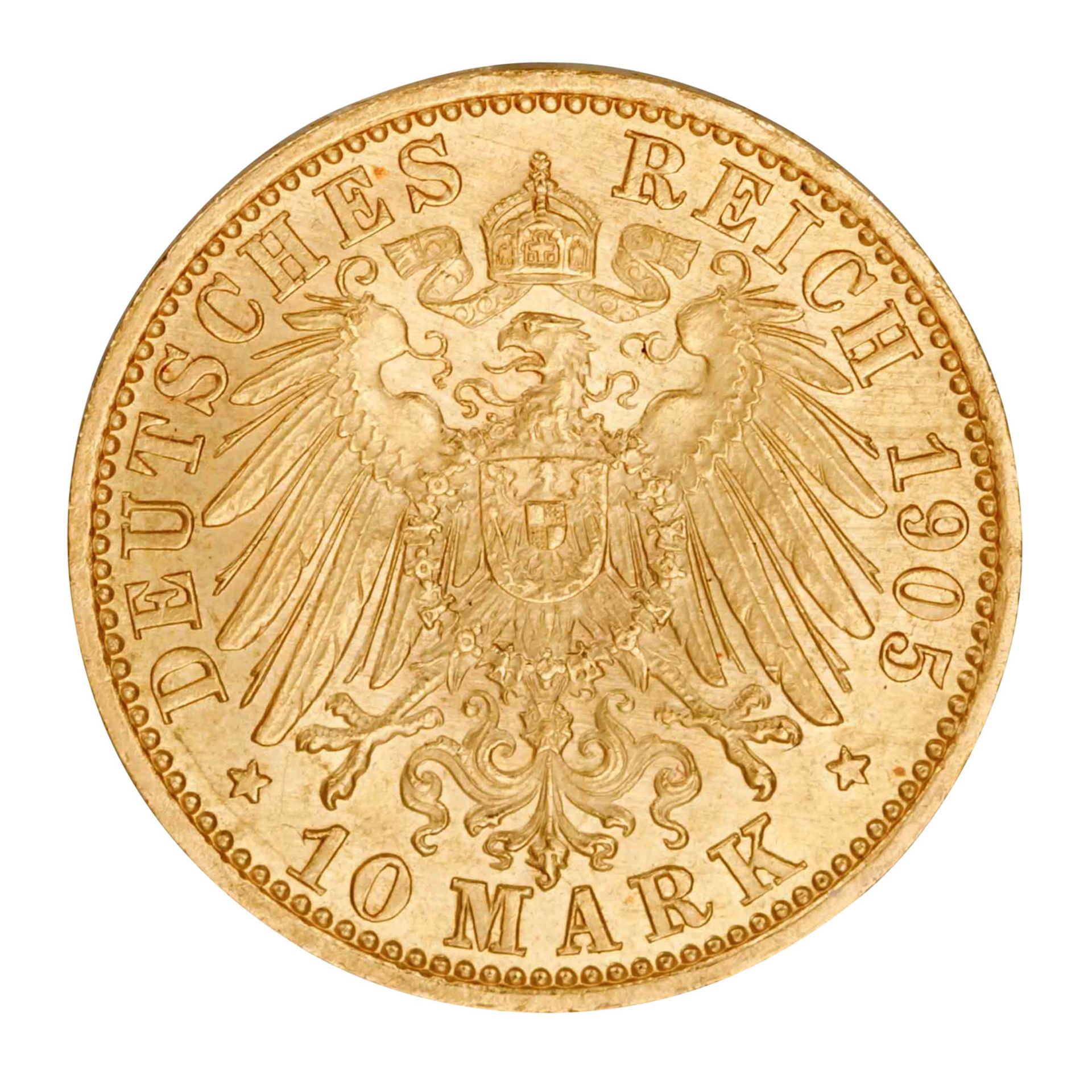 Großherzogtum Mecklenburg-Strelitz/Gold - 10 Mark 1905/A, - Bild 2 aus 3