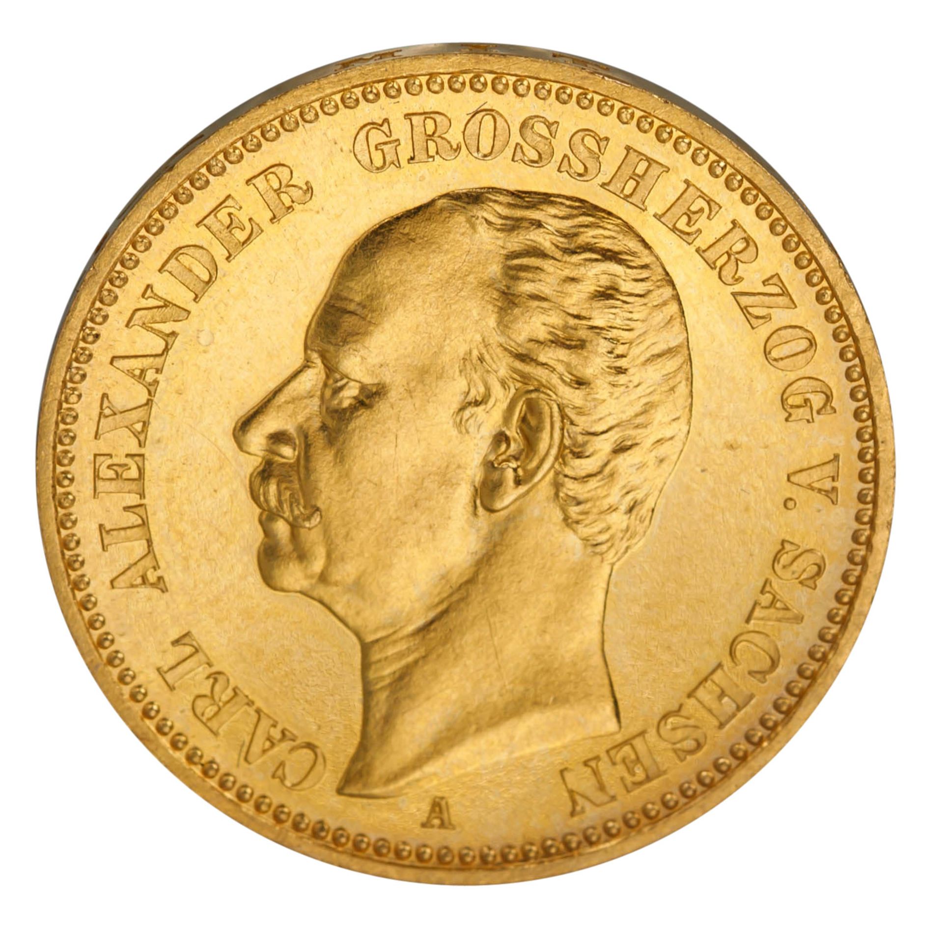 Großherzogtum Sachsen-Weimar-Eisenach/Gold - 20 Mark 1898/A, - Image 2 of 3