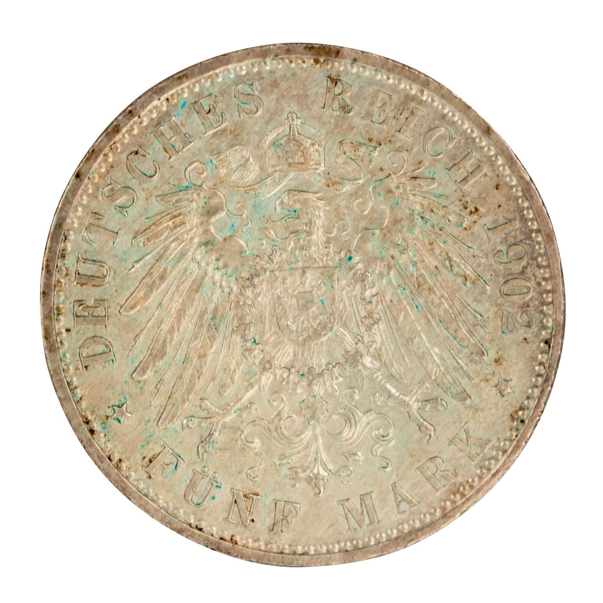 Herzogtum Sachsen-Meiningen/Silber - 5 Mark 1902/D, Herzog Georg II., - Bild 2 aus 2