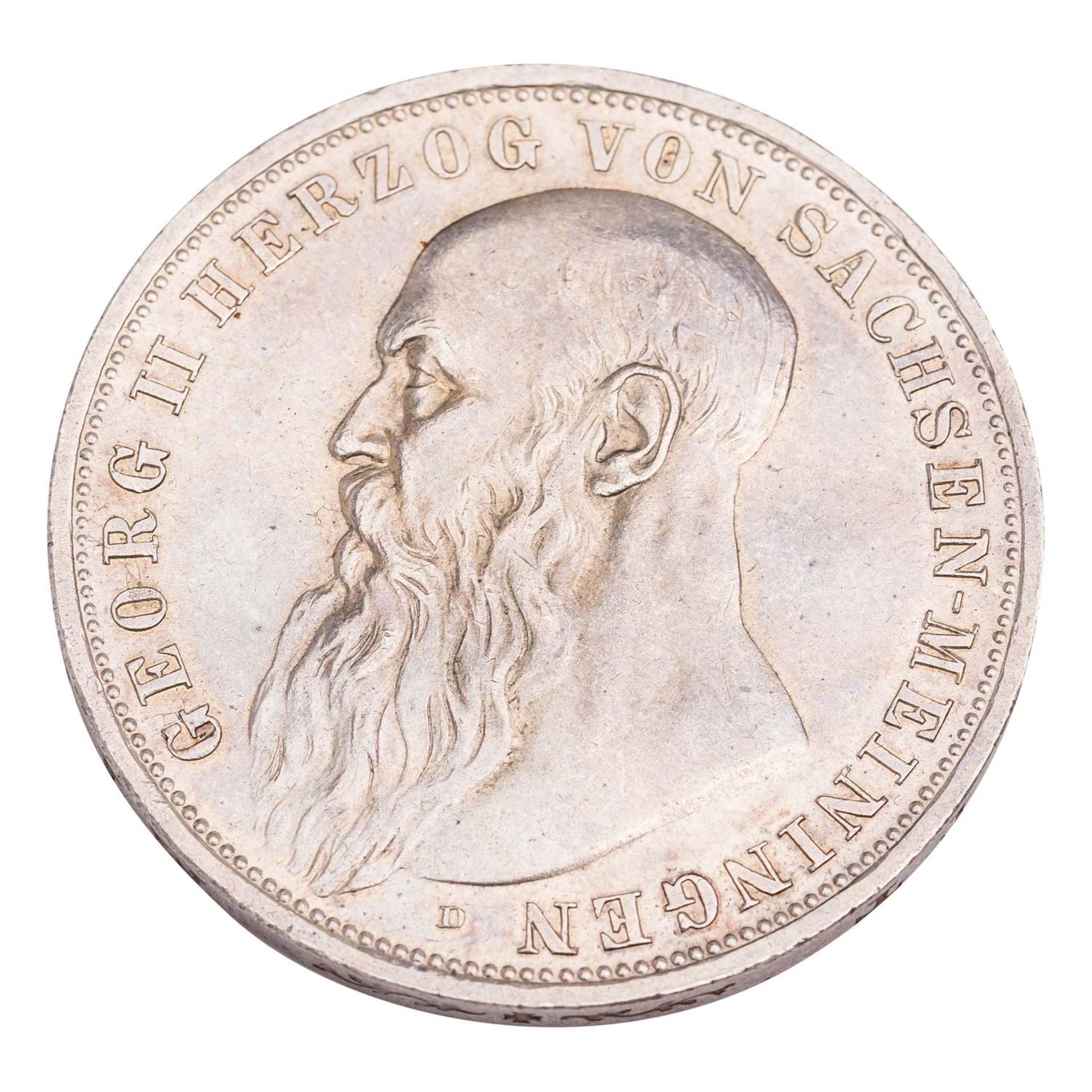 Herzogtum Sachsen-Meiningen/Silber - 3 Mark 1913/D, Georg II., - Bild 2 aus 2