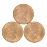 Großbritannien /GOLD-Lot 3 x Elisabeth II. 1 Sovereign, insg. Feingold ca. 21,9 g