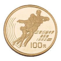 VR China / GOLD - 100 Yuan 1991, Olympische Winterspiele 1992 Albertville,