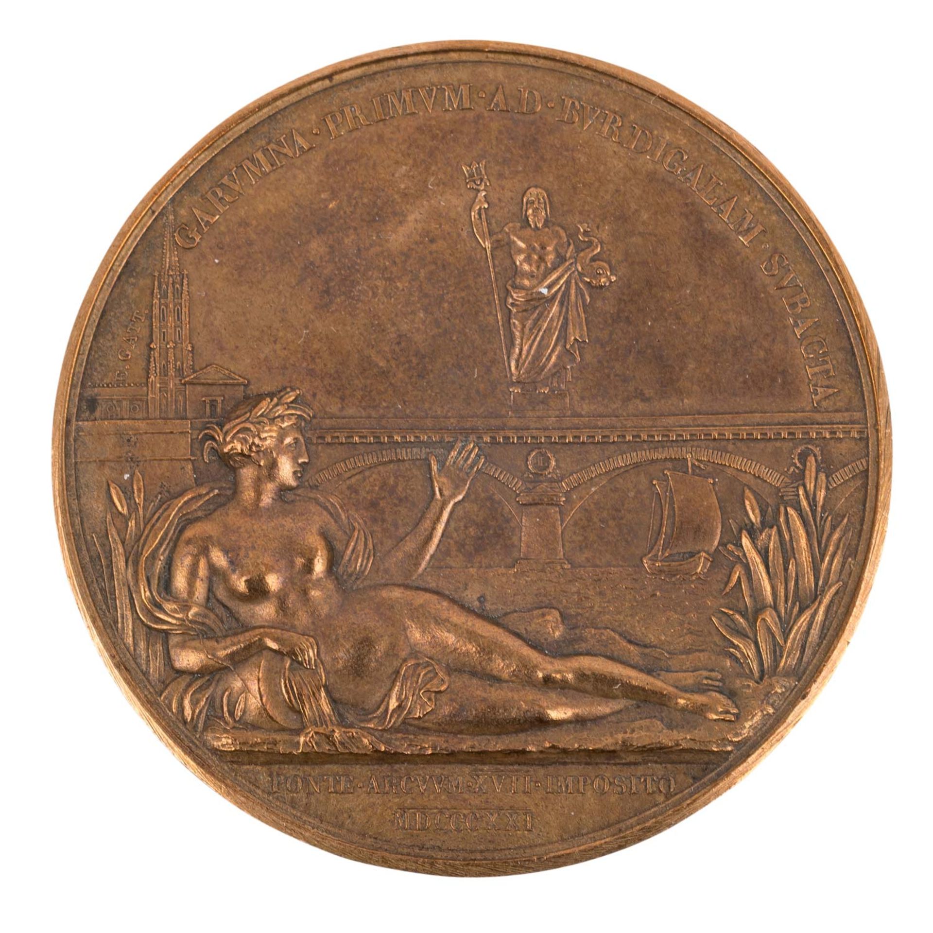 Frankreich - Bronzemedaille 1821, Auf die Einweihung der Bordeaux-Brücke, - Bild 2 aus 2