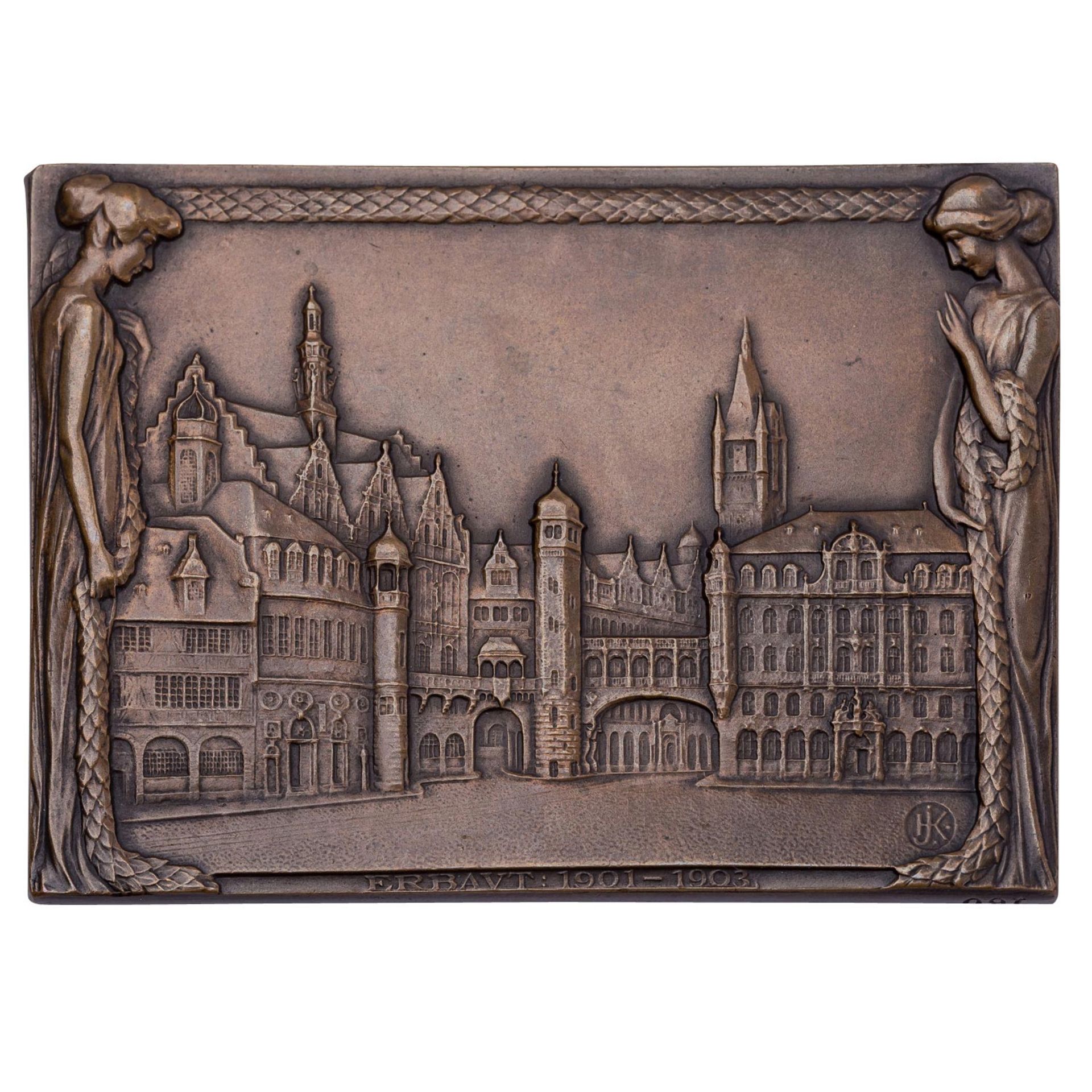 Stadt Frankfurt - Bronzeplakette 1913, Auf die Fertigstellung des neuen Rathauses - Image 2 of 2