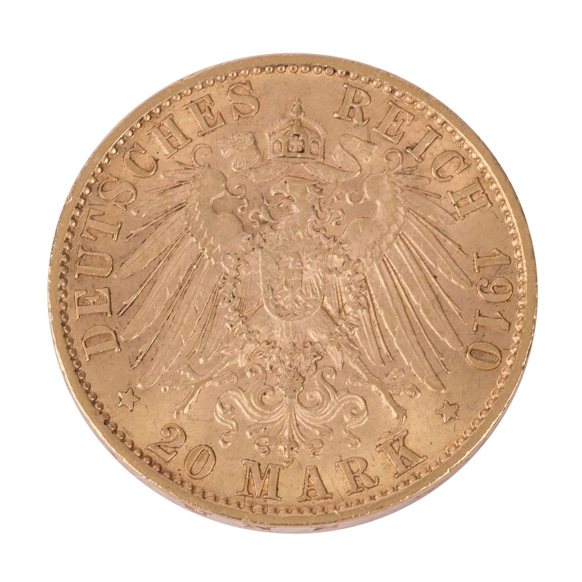 Dt. Kaiserreich/GOLD - Preussen. Wilhelm II. 20 Mark 1910 A J.252. - Bild 2 aus 2