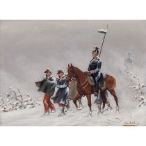 SELL, CHRISTIAN (1856-1925) "Kavallerist mit Kriegsgefangenen aus dem deutsch - französischen Krieg