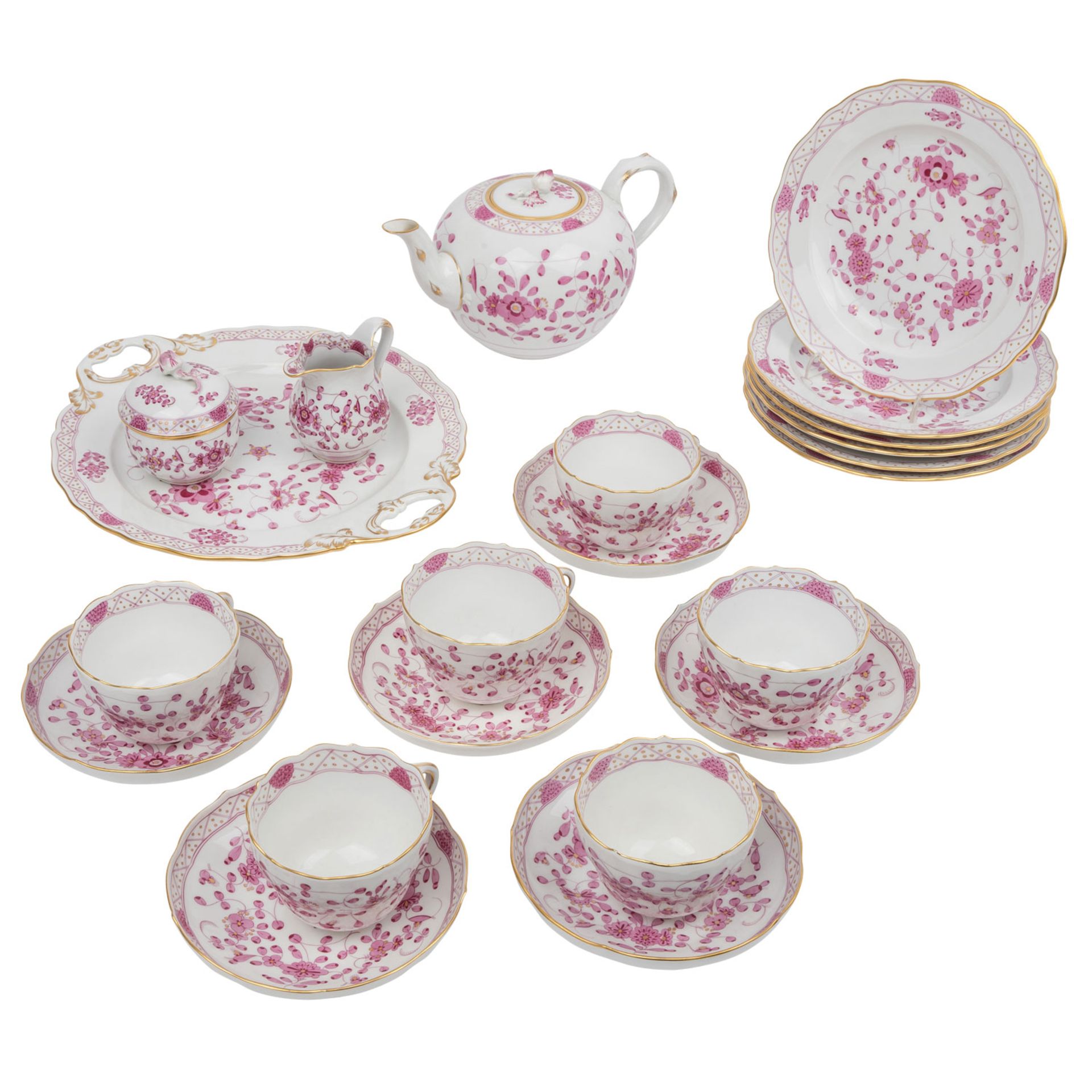 MEISSEN TEESERVICE "INDISCHE PURPUR", 1. Wahl.,