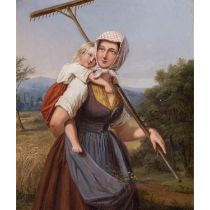 BERGER, GOTTLOB (act.1832-1862) "Mutter und Tochter von der Ernte zurück" 1849