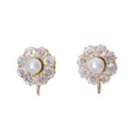 Paar Ohrringe mit Perlen und Altschliffdiamanten