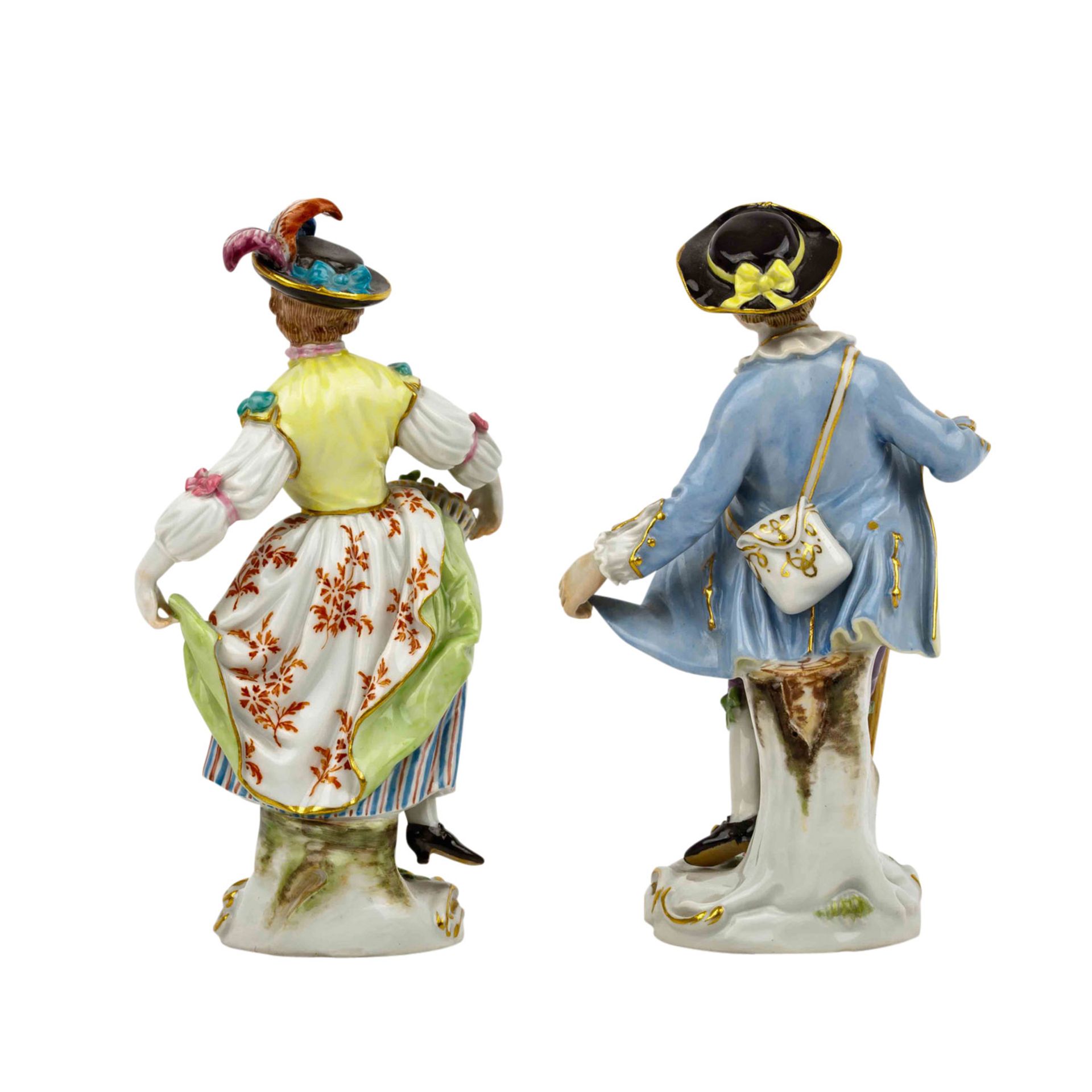 MEISSEN, Paar Porzellanfiguren Gärtnerkinder „“Junge mit Schäferstab” & „Mädchen mit Blumenkorb“,  - Bild 5 aus 10