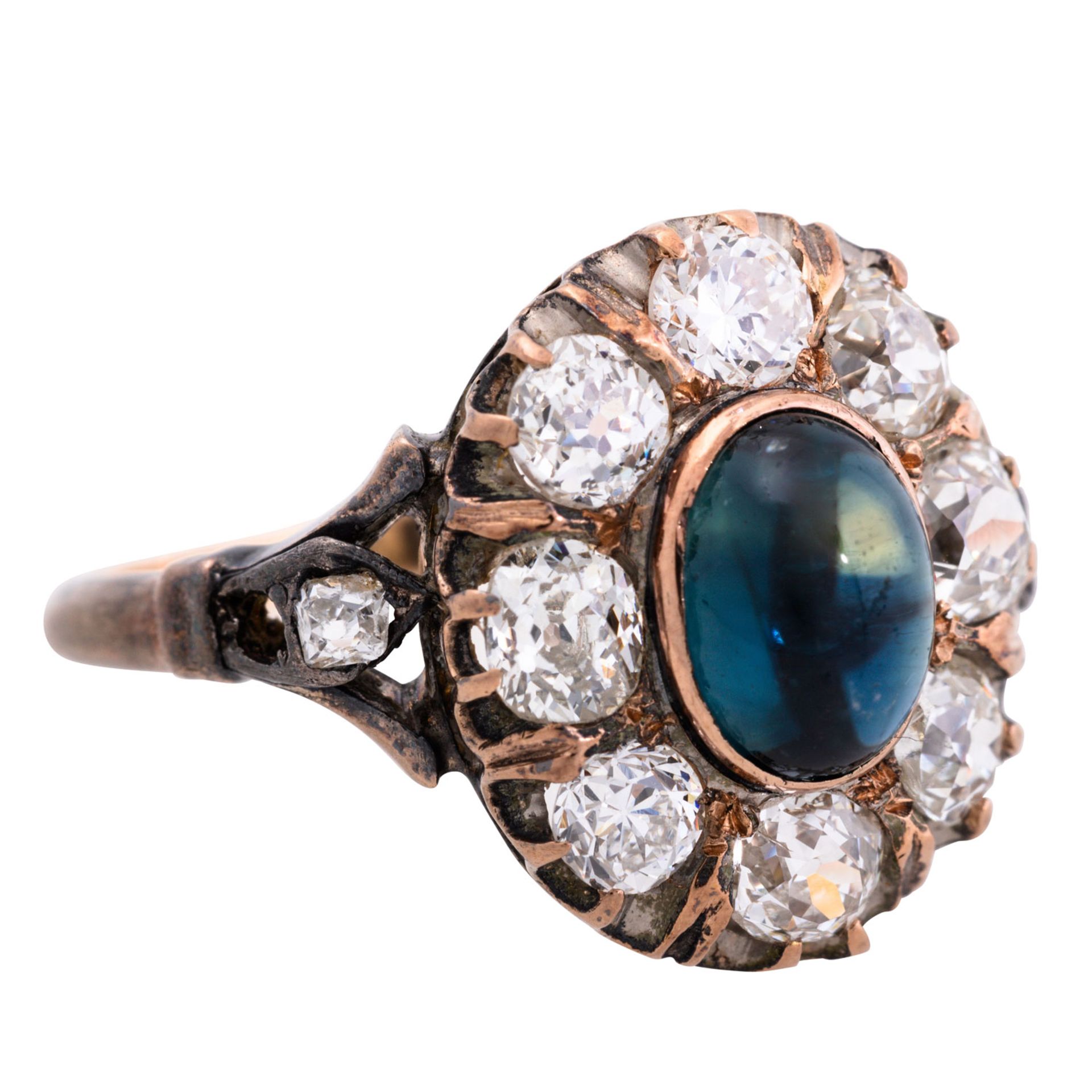 Ring mit Saphircabochon und Altschliffdiamanten  - Bild 4 aus 4