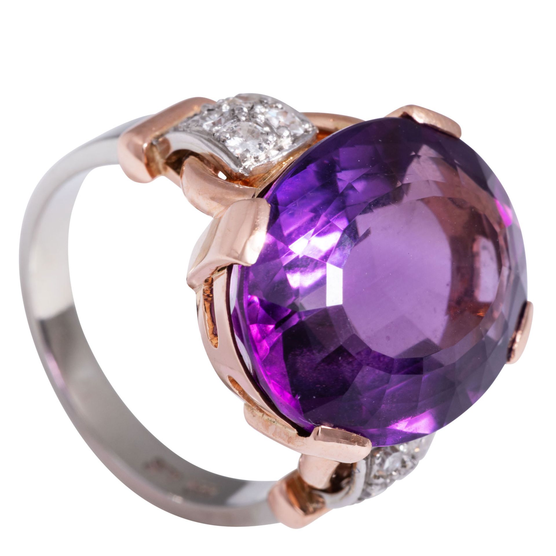 Ring mit feinem Amethyst ca. 12 ct und Diamanten zus. ca. 0,2 ct,  - Bild 4 aus 4