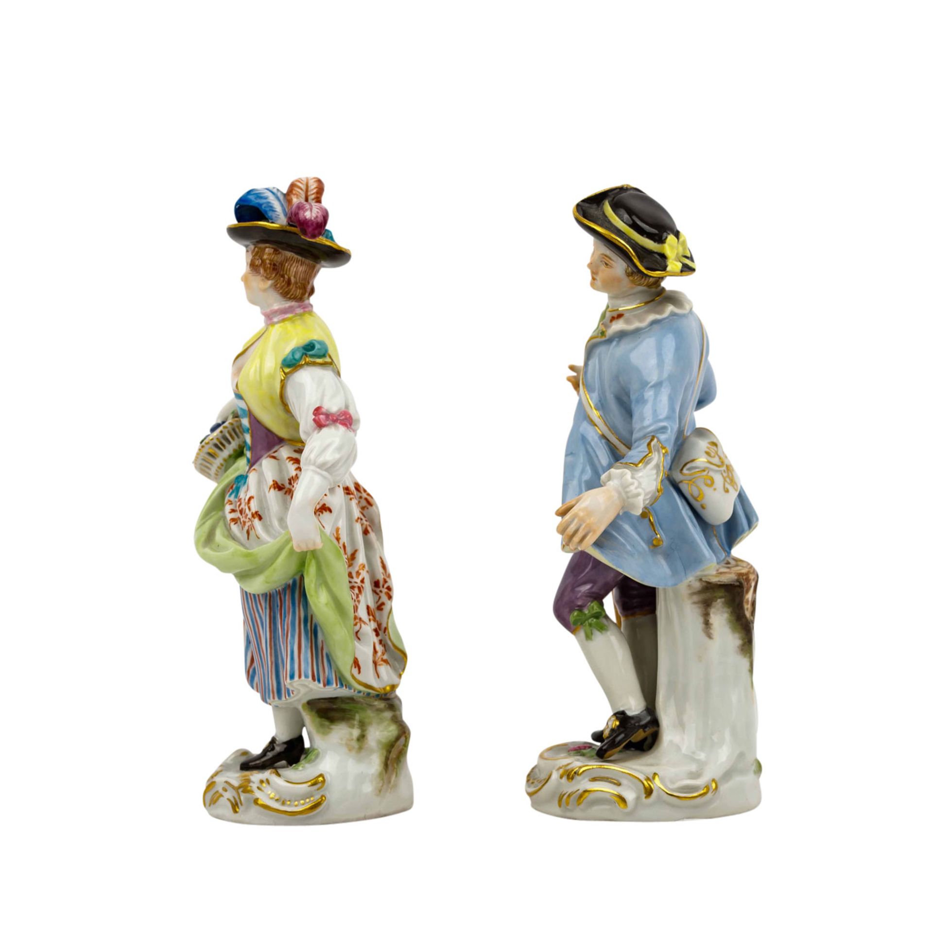 MEISSEN, Paar Porzellanfiguren Gärtnerkinder „“Junge mit Schäferstab” & „Mädchen mit Blumenkorb“,  - Bild 4 aus 10