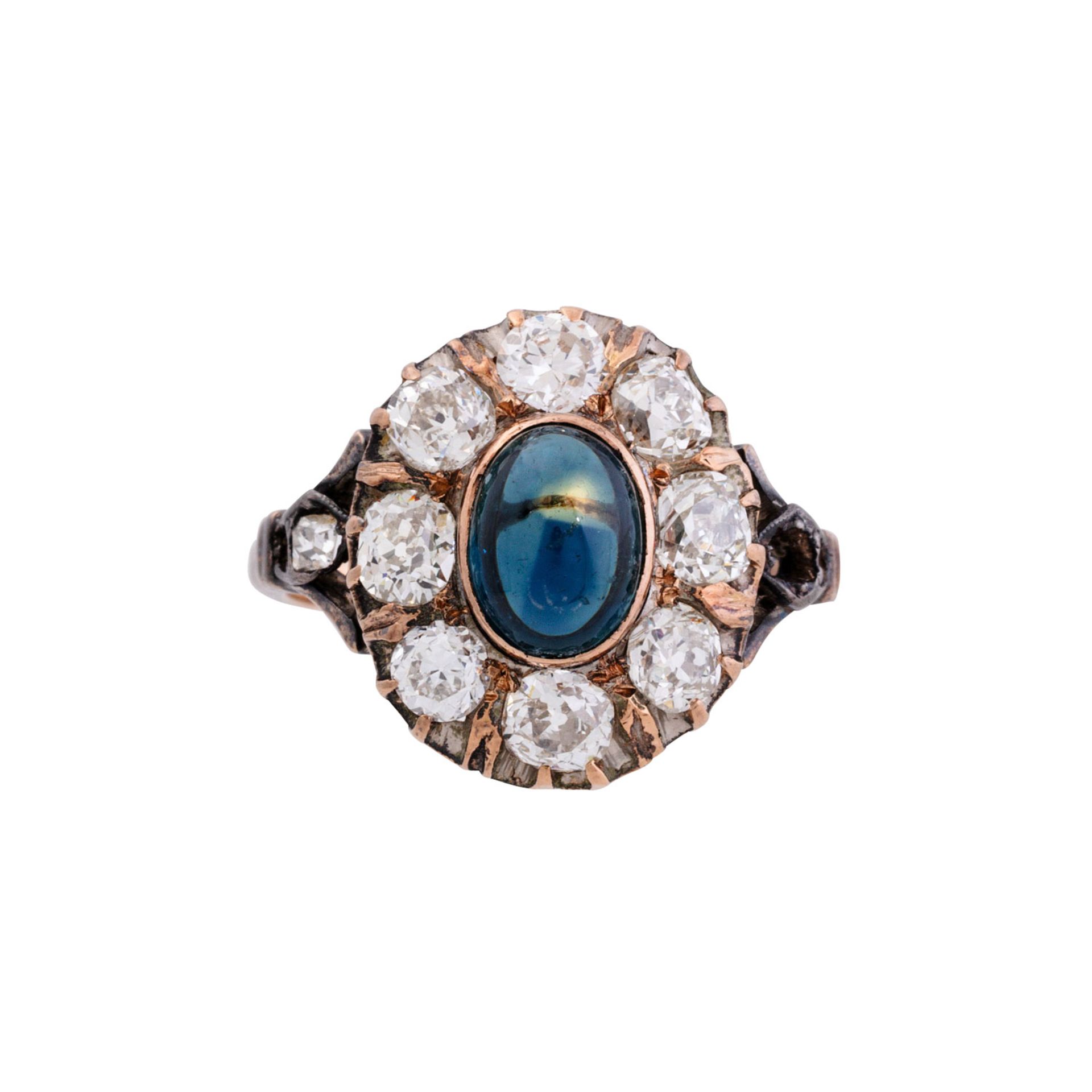 Ring mit Saphircabochon und Altschliffdiamanten  - Bild 2 aus 4