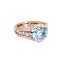 RICHARD BAUR Doppel-Steckring mit Aquamarin und Brillanten von zus. ca. 1 ct,