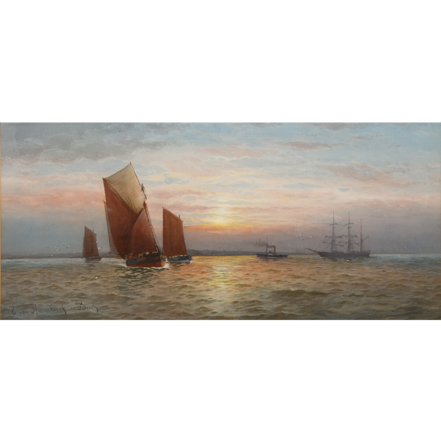 VAN HEEMSKERCK VAN BEEST, JACOB EDUARD (1828-1894), “Segelschiffe in Abendstimmung“,