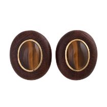 Ohrclips aus Holz mit Tigeraugecabochons