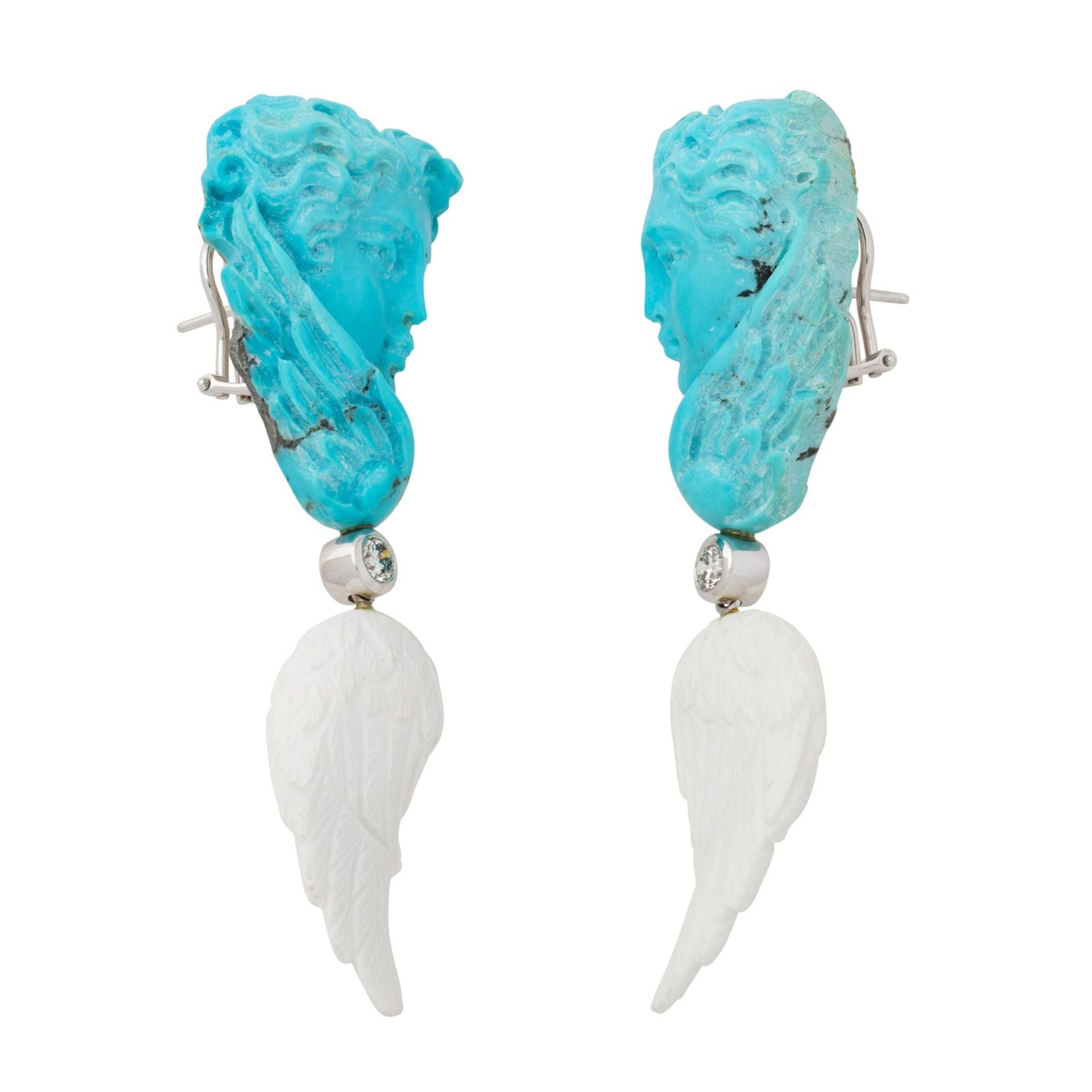 Paar Ohrhänger mit geschnitzten Türkisen - Bild 2 aus 5