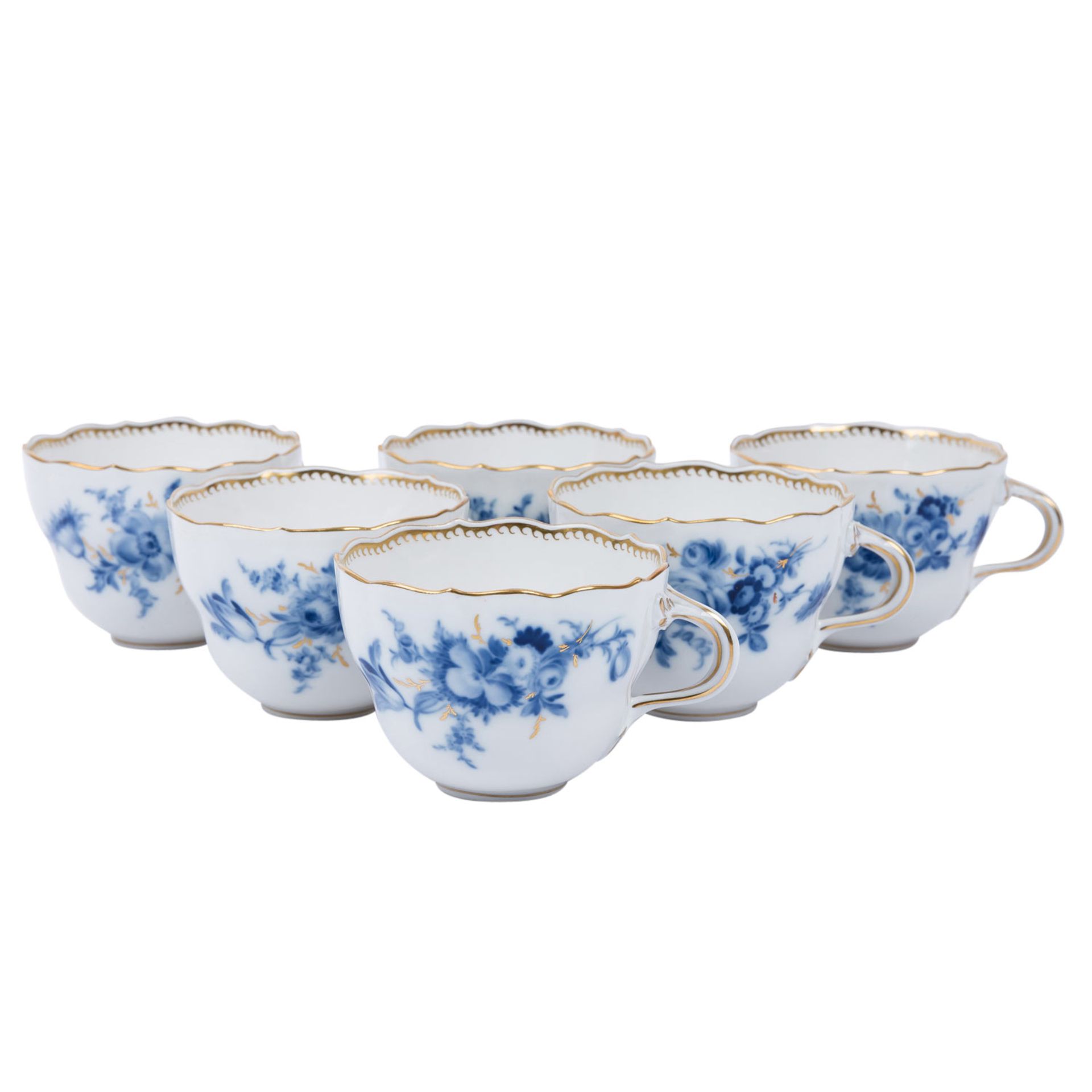 MEISSEN 27-tlg. Frühstückservice f. 6 Personen 'Blaue Blume mit Goldgräsern', 1. Wahl, 20. Jh. - Bild 5 aus 6