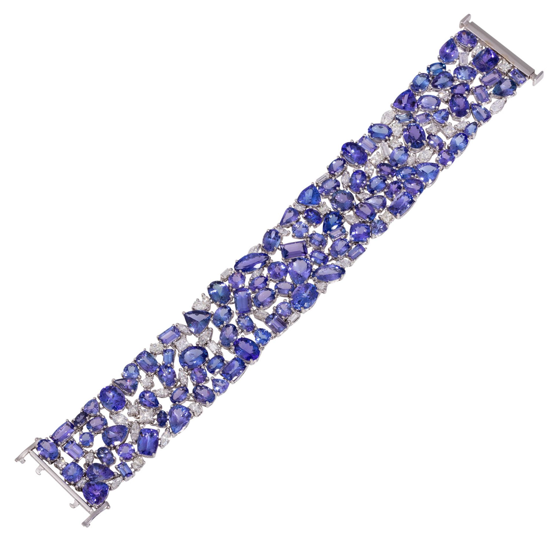 Breites Armband mit Tansaniten und Diamanten zus. ca. 6 ct, - Bild 3 aus 7