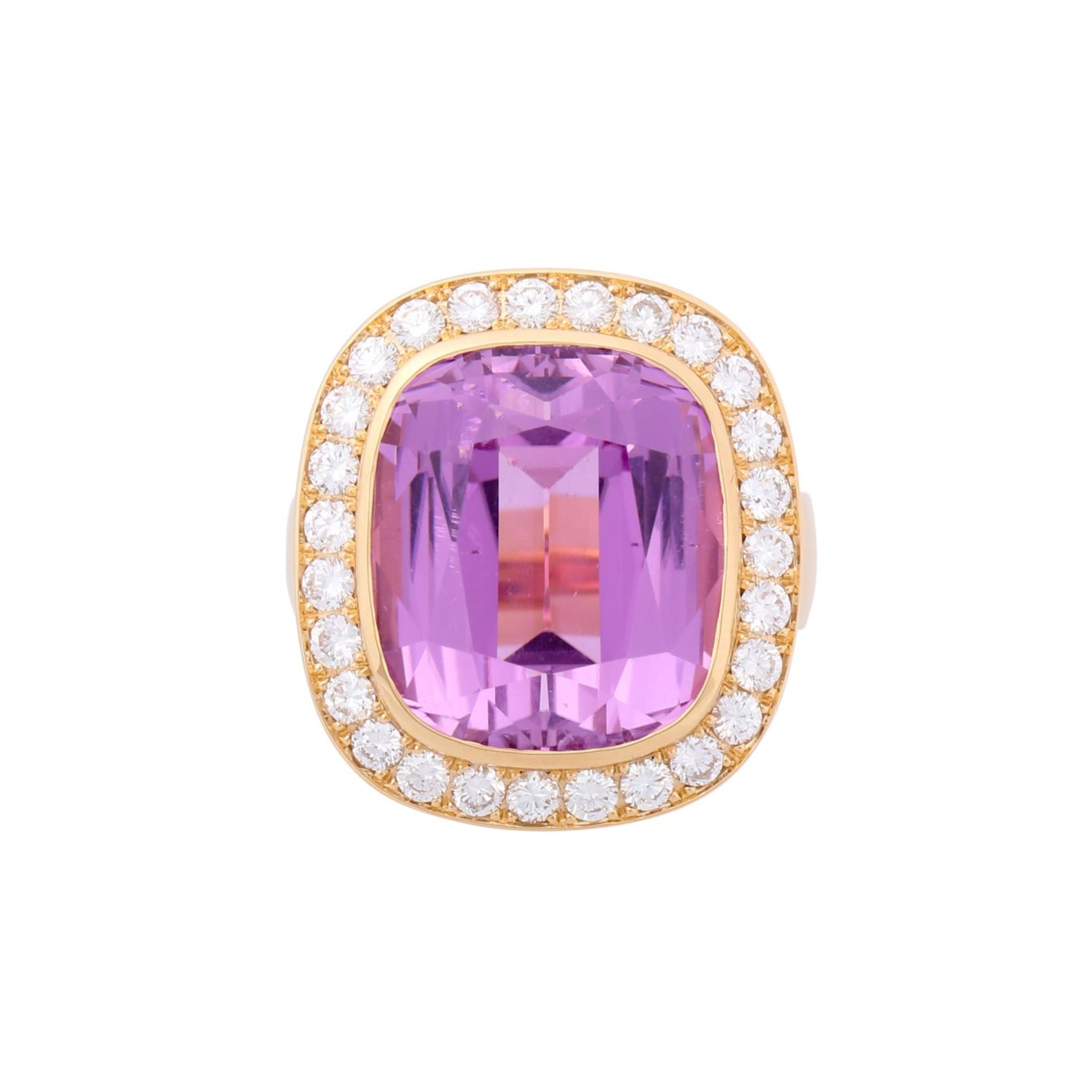 Eleganter Ring mit feinem, pinken afghanischen Kunzit im Kissenschliff von ca. 28 ct, - Bild 2 aus 6