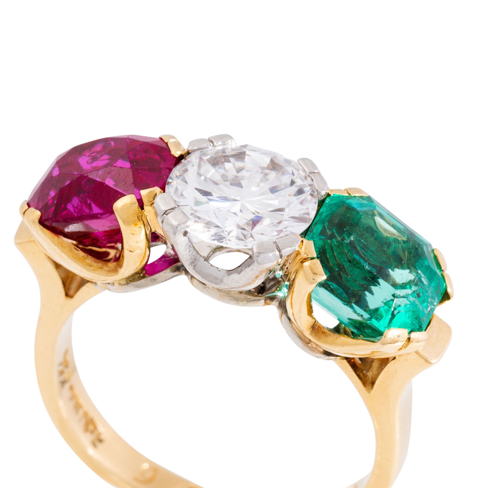 Ring mit Brillant, Smaragd und Rubin, - Bild 6 aus 7