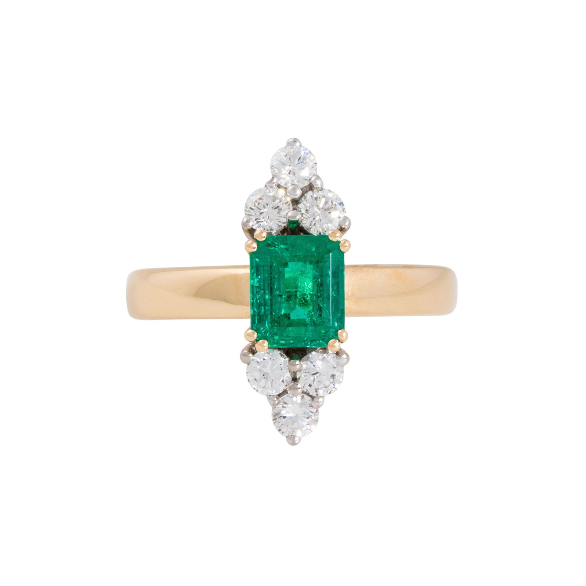 Ring mit feinem Smaragd ca. 1,3 ct und 6 Brillanten zus. ca. 0,66 ct, - Bild 2 aus 4