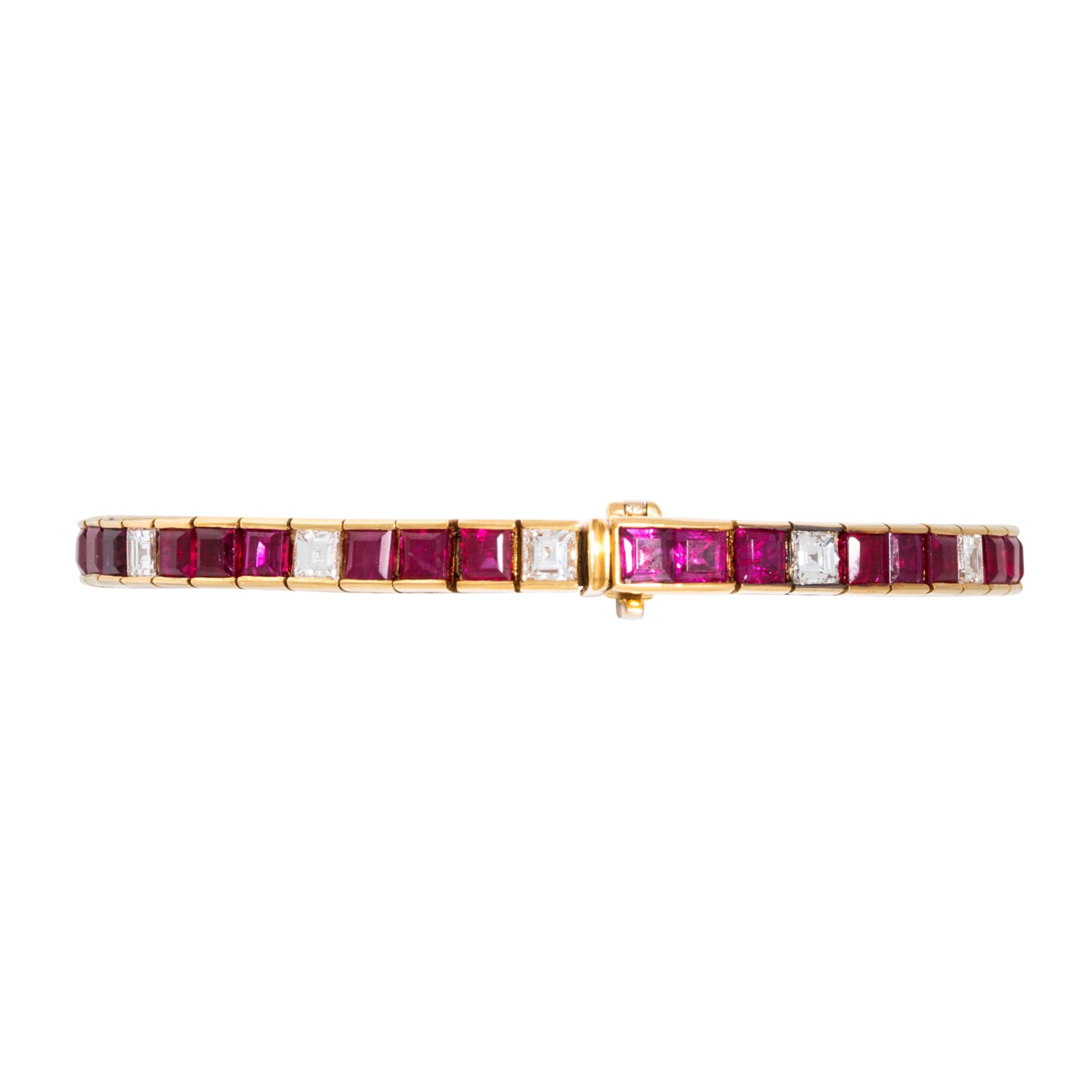 Rivière Armband mit feinen Rubin- und Diamantcarrés, - Bild 2 aus 5