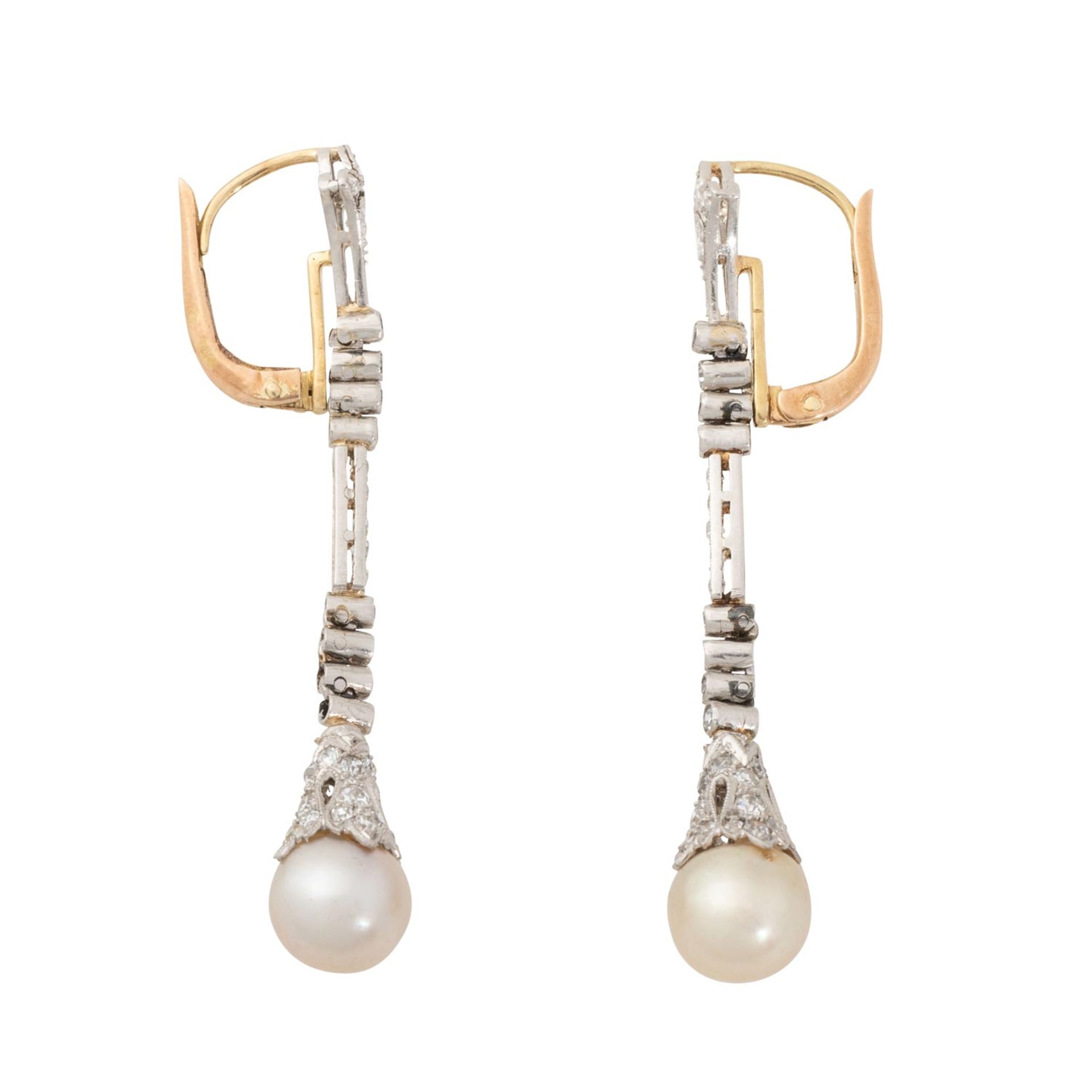 Paar Art Déco Ohrhänger mit Perlen und Diamanten - Bild 2 aus 5