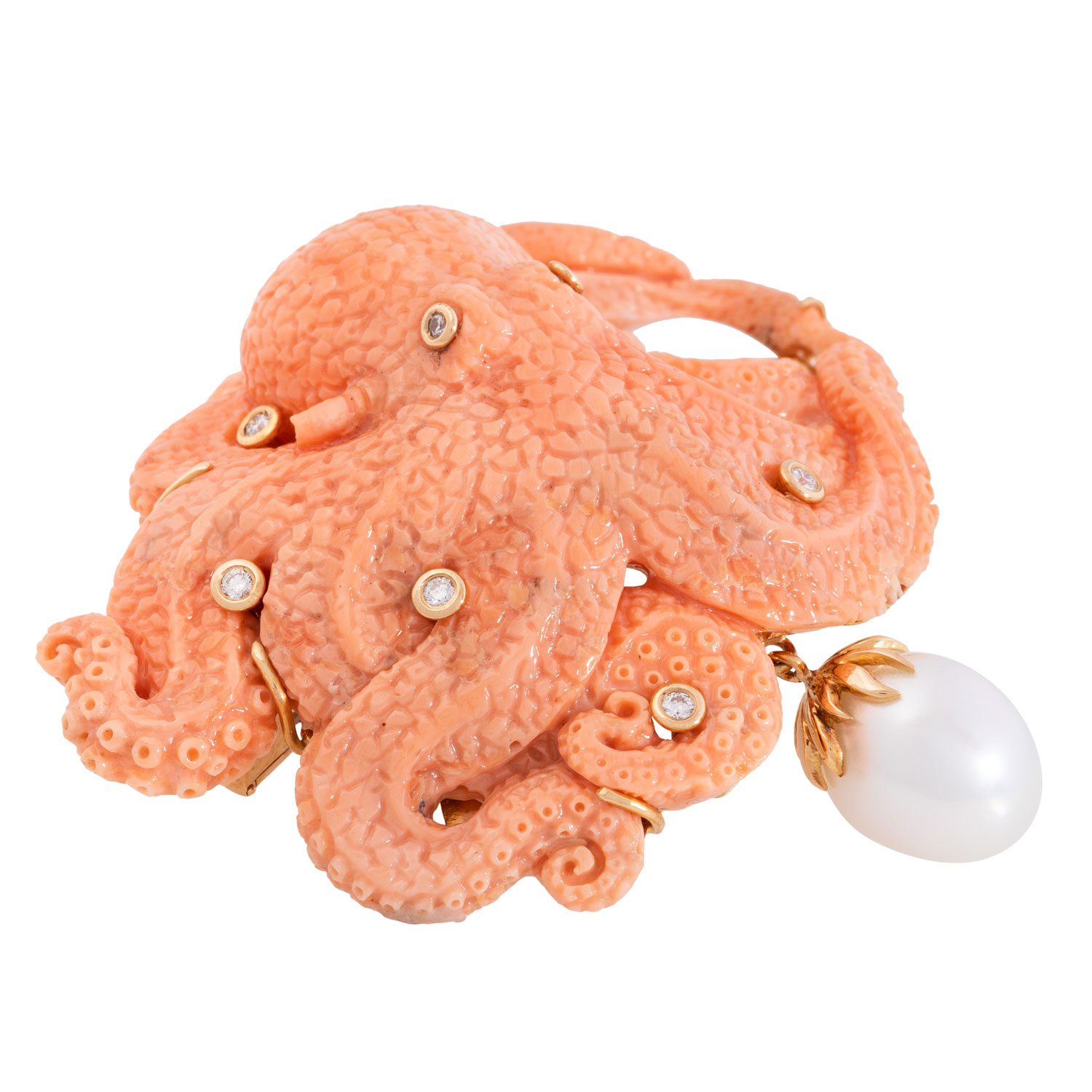 Unikatbrosche aus Edelkoralle "Oktopus" - Image 3 of 5