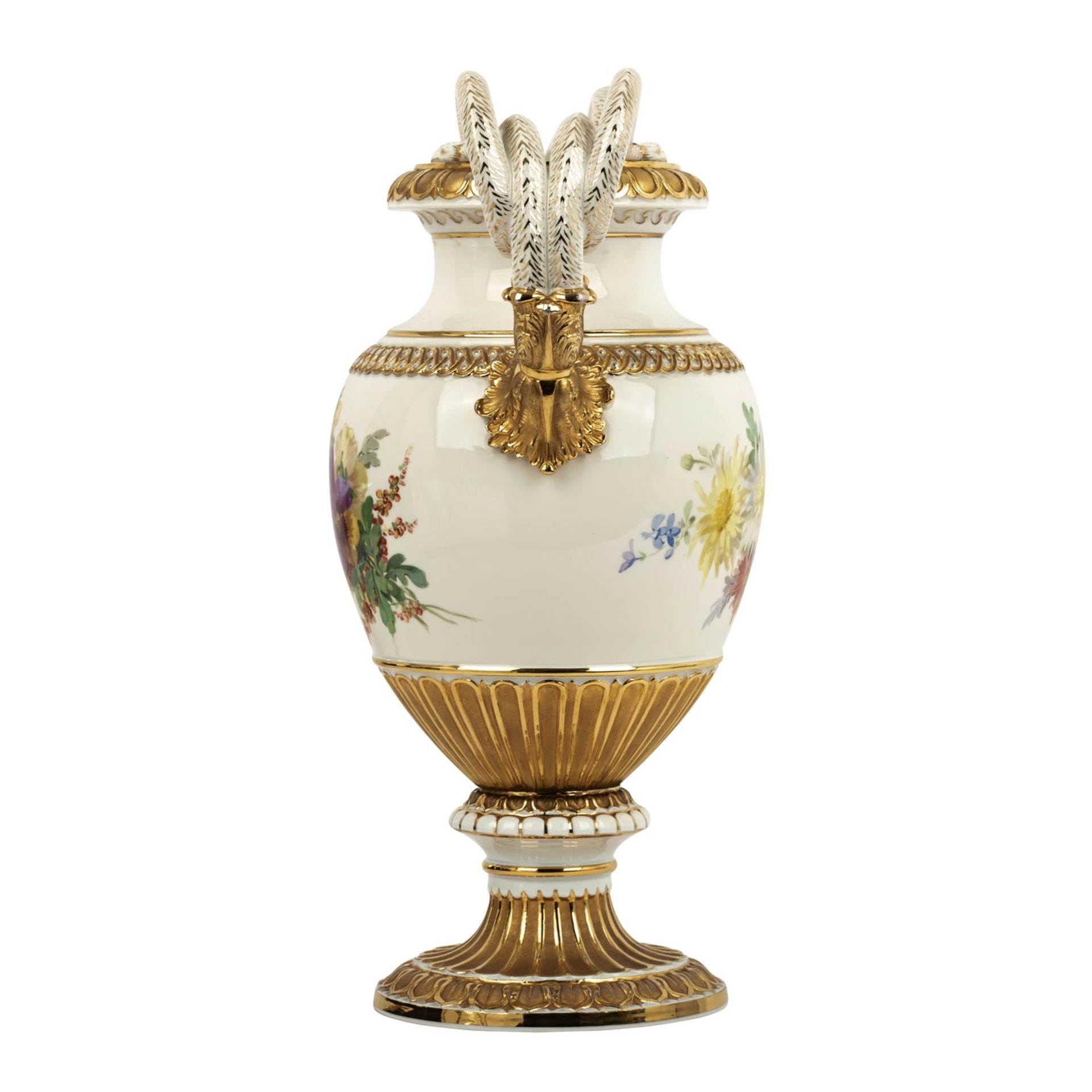 MEISSEN, Große Schlangenhenkelvase mit Blumenbouquet, vor 1924, - Bild 4 aus 9