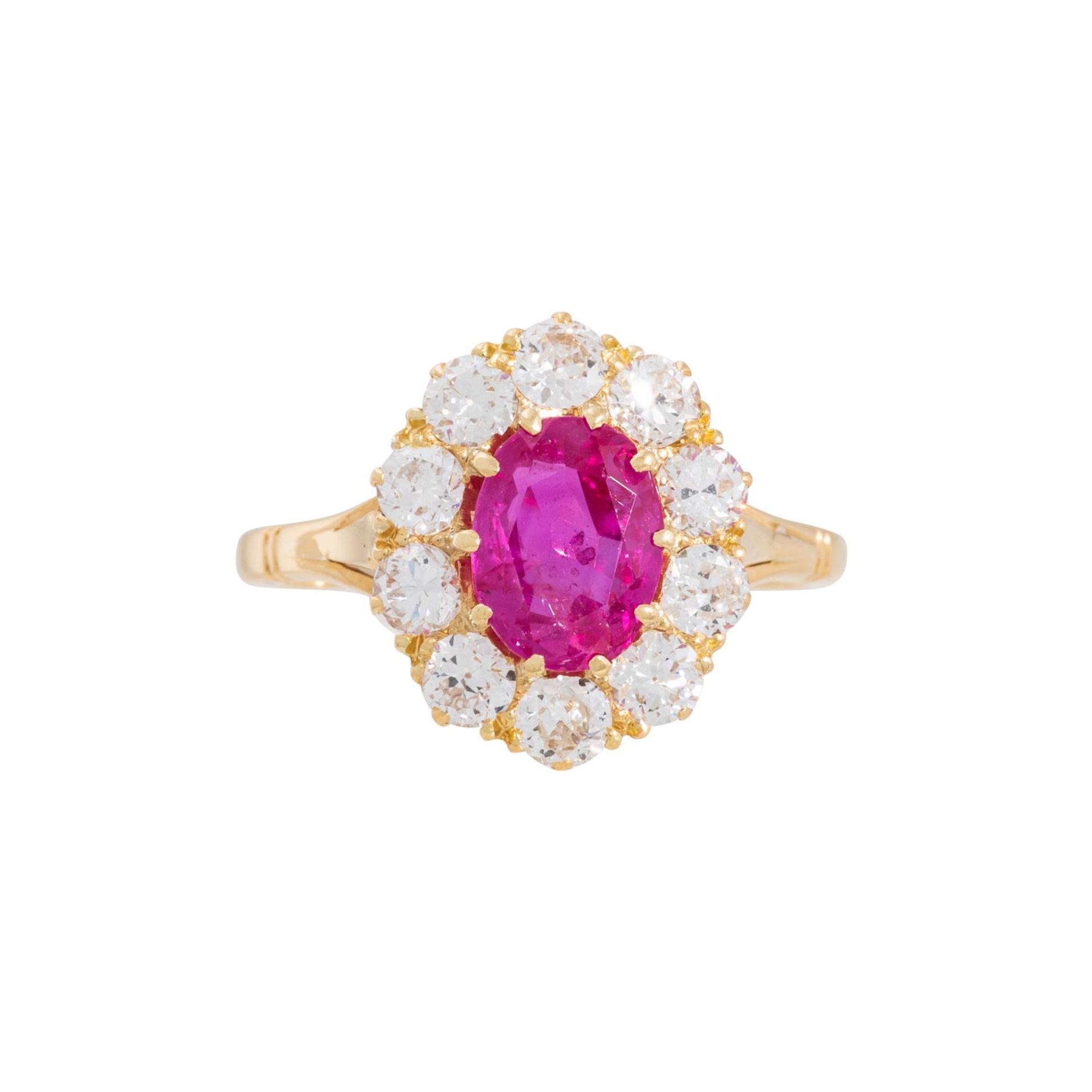 Ring mit pinkfarbenem Saphir und Altschliffdiamanten - Bild 2 aus 4