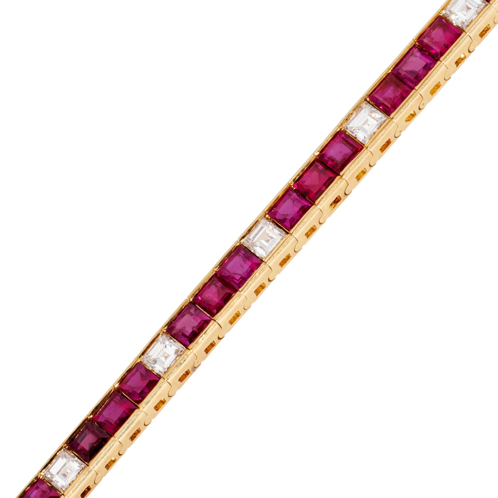 Rivière Armband mit feinen Rubin- und Diamantcarrés, - Bild 4 aus 5