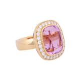 Eleganter Ring mit feinem, pinken afghanischen Kunzit im Kissenschliff von ca. 28 ct,