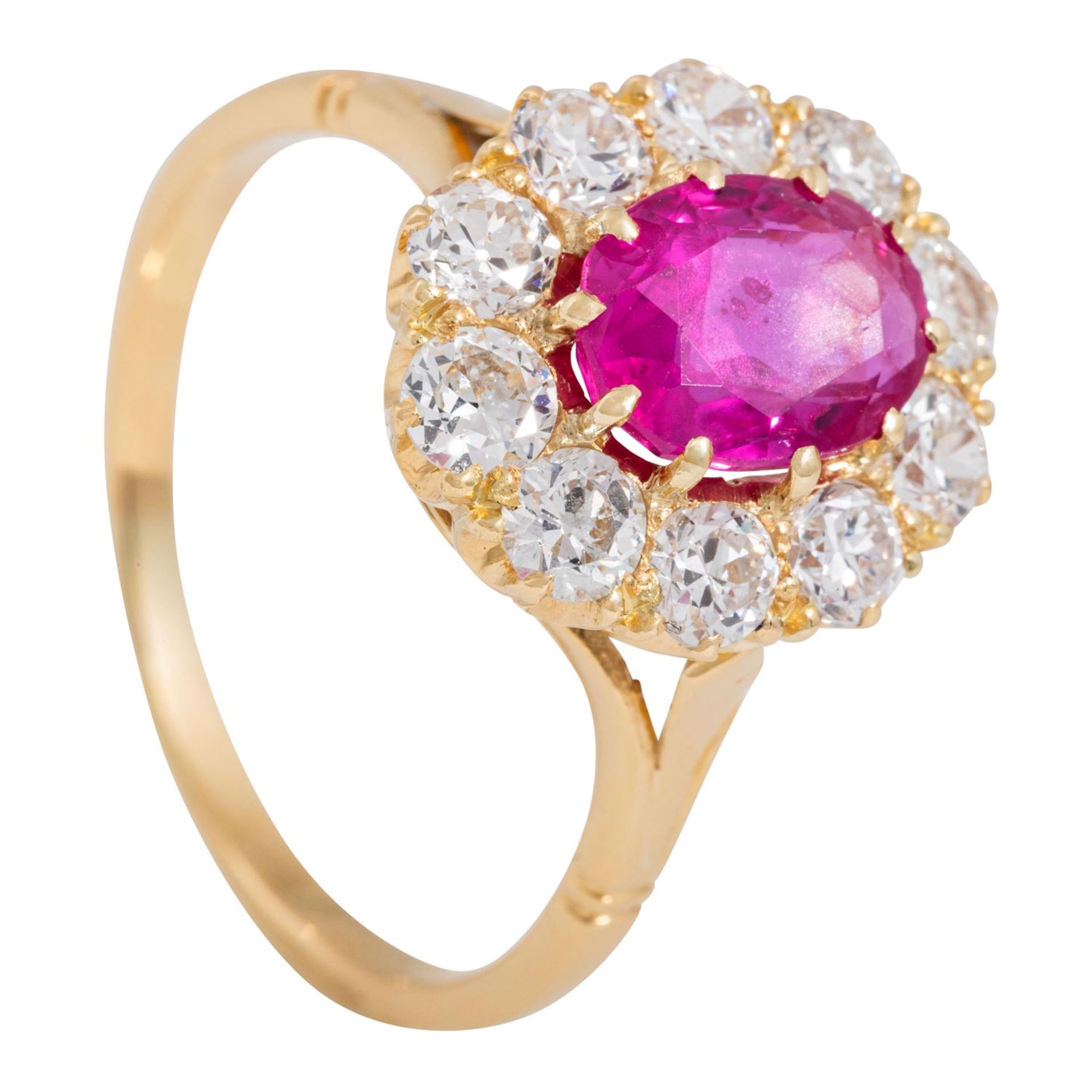 Ring mit pinkfarbenem Saphir und Altschliffdiamanten - Bild 4 aus 4