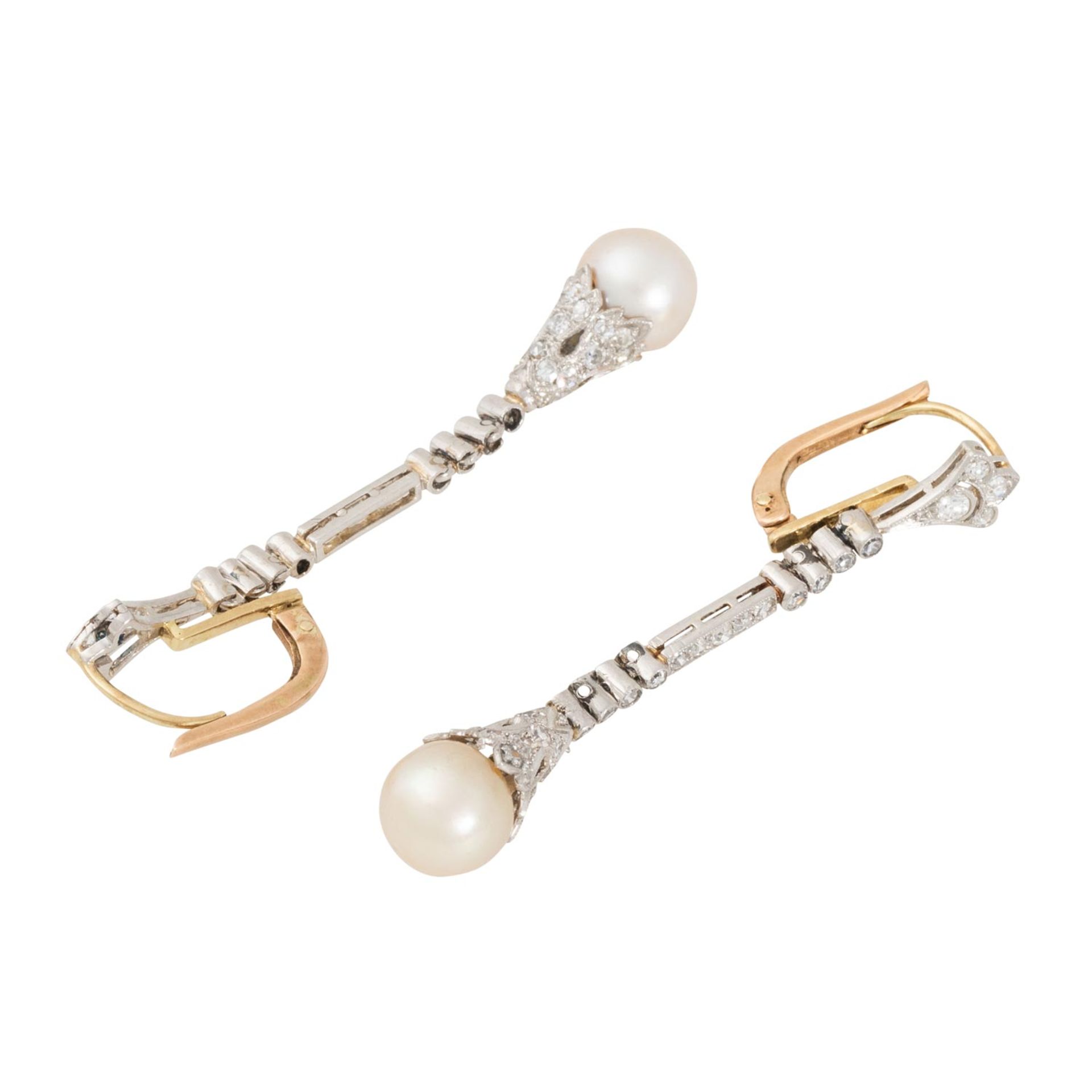 Paar Art Déco Ohrhänger mit Perlen und Diamanten - Bild 3 aus 5