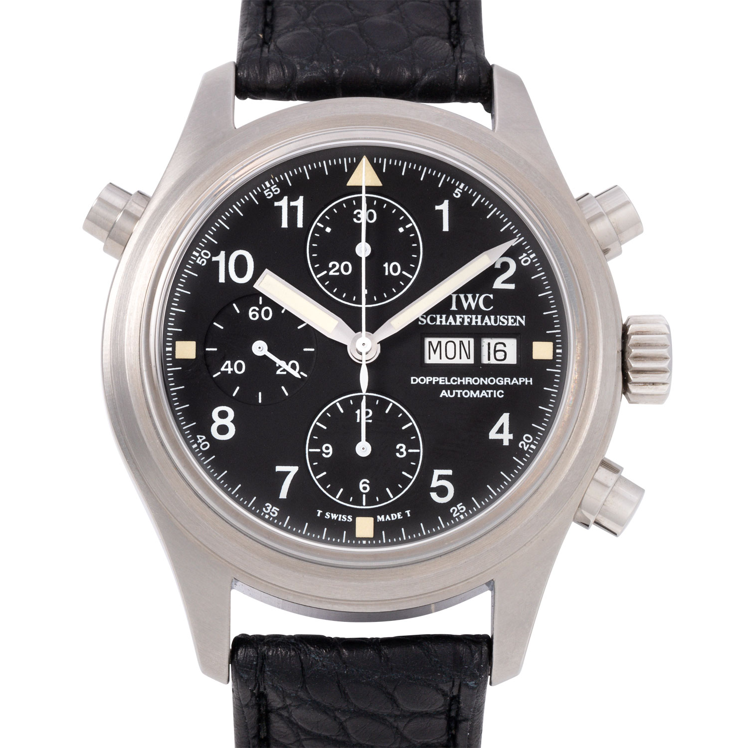 IWC Schaffhausen Neo-Vintage Fliegeruhr "Doppelchronograph" New Old Stock, Ref. IW3711. Aus 1993.