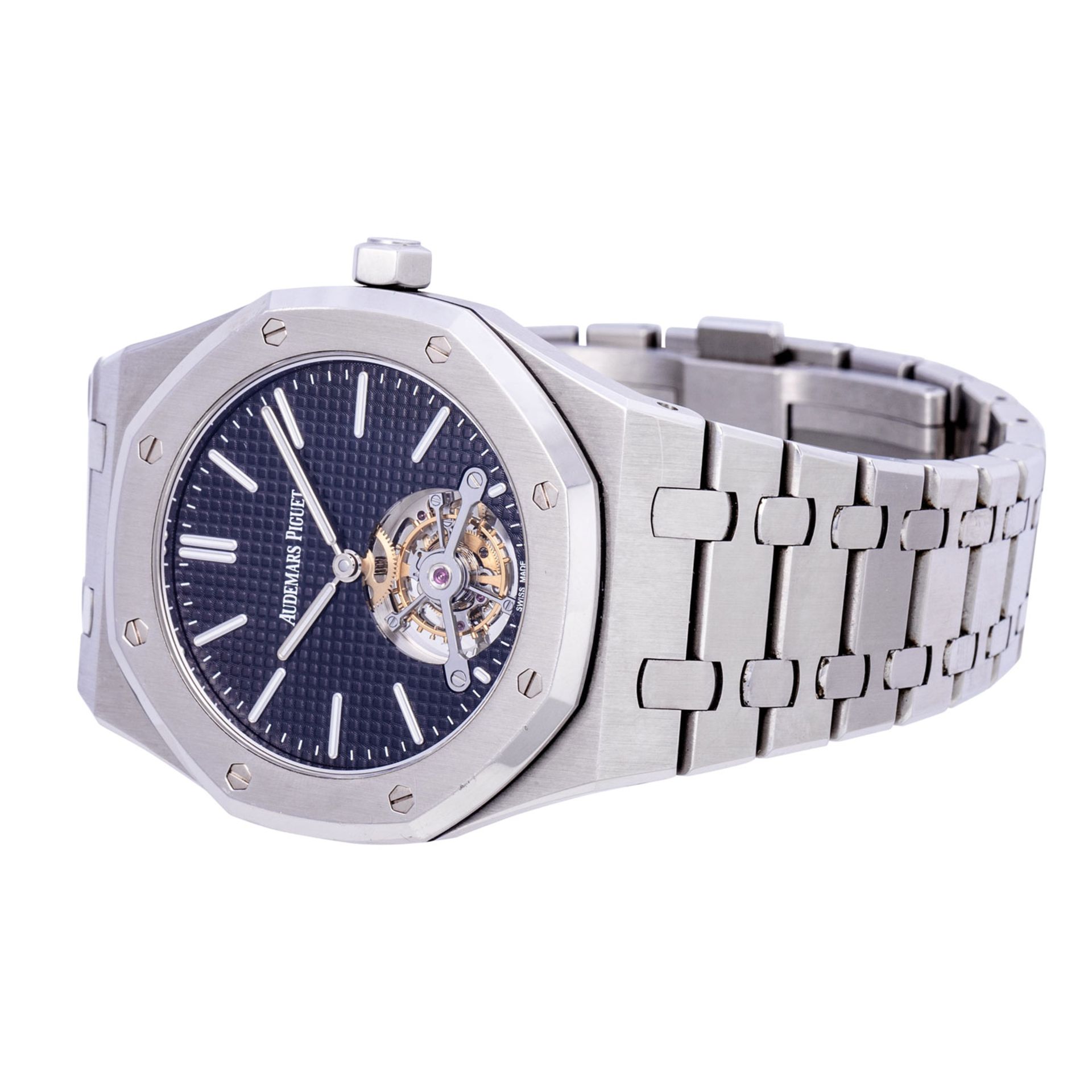 AUDEMARS PIGUET extem seltene "Royal Oak Extra-Thin Tourbillon" Ref. 26512ST. Full Set. - Image 6 of 8