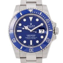 ROLEX Submariner "Smurf" Herrenuhr, Ref. 116619LB. LC100 aus 2017.