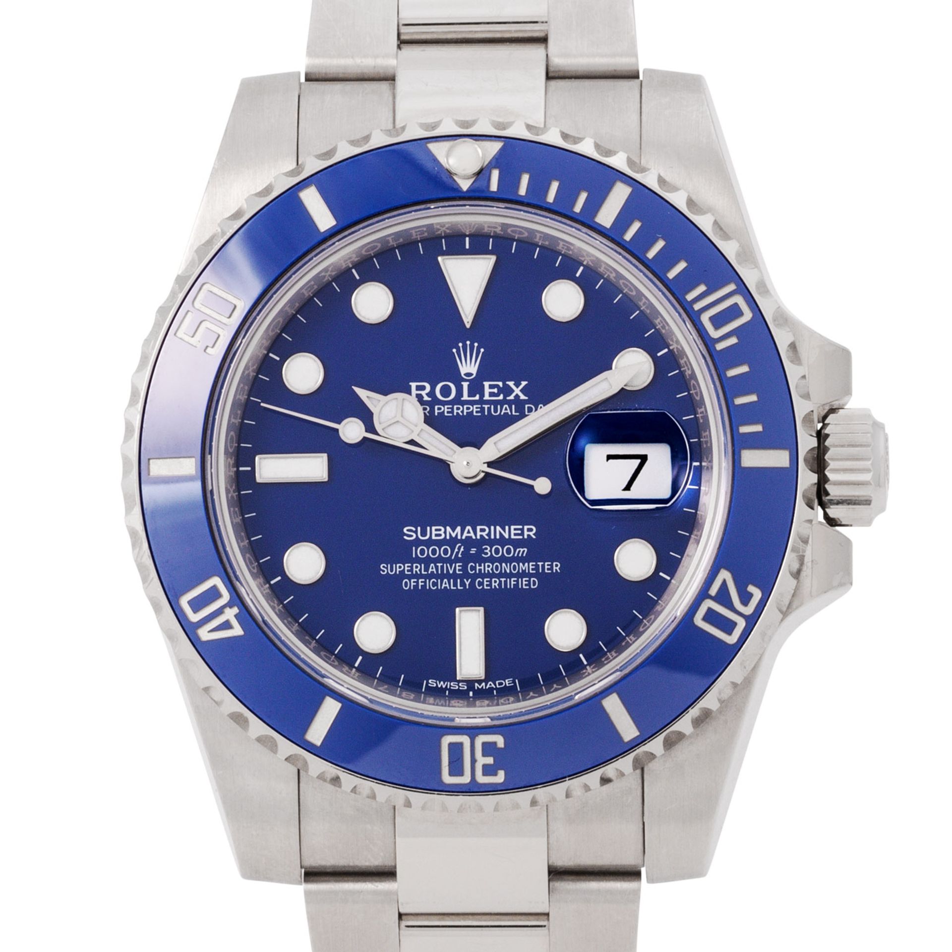 ROLEX Submariner "Smurf" Herrenuhr, Ref. 116619LB. LC100 aus 2017.